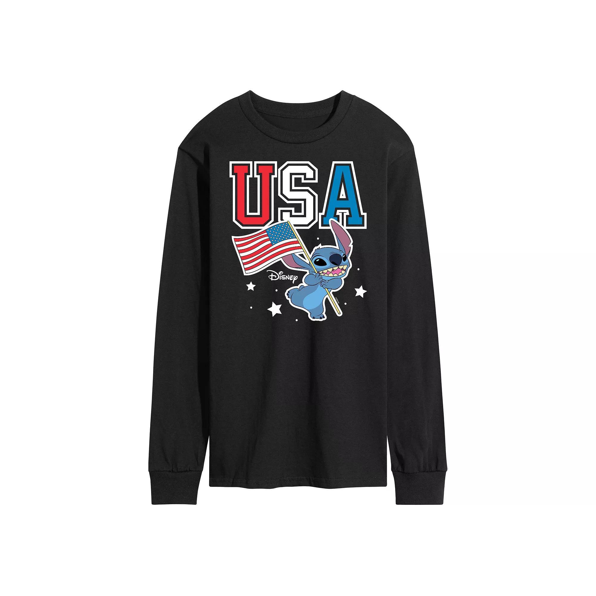 Disneys Lilo and Stitch Mens USA Stitch Long Sleeve Graphic Tee Blue Product Image