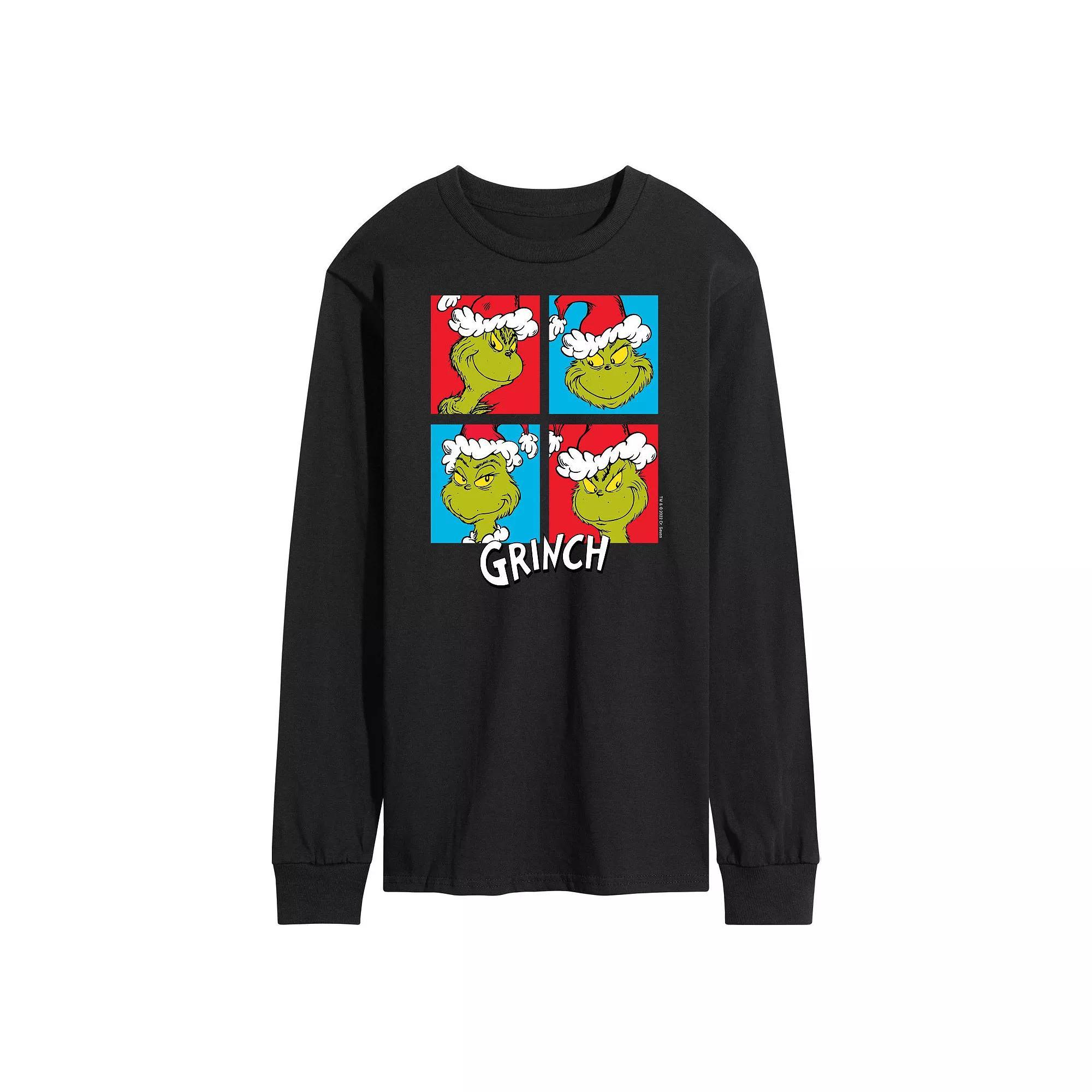 Mens Dr. Seuss Grinch Grid Long Sleeve Tee Blue Product Image