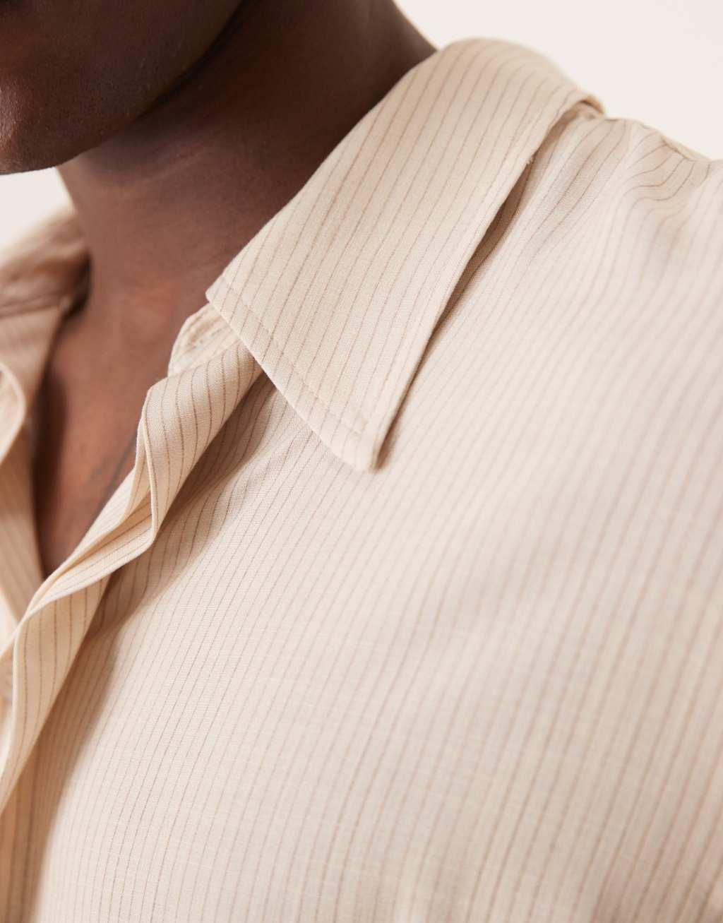 ASOS DESIGN relaxed boxy shirt with 70s collar in brown stripe Product Image