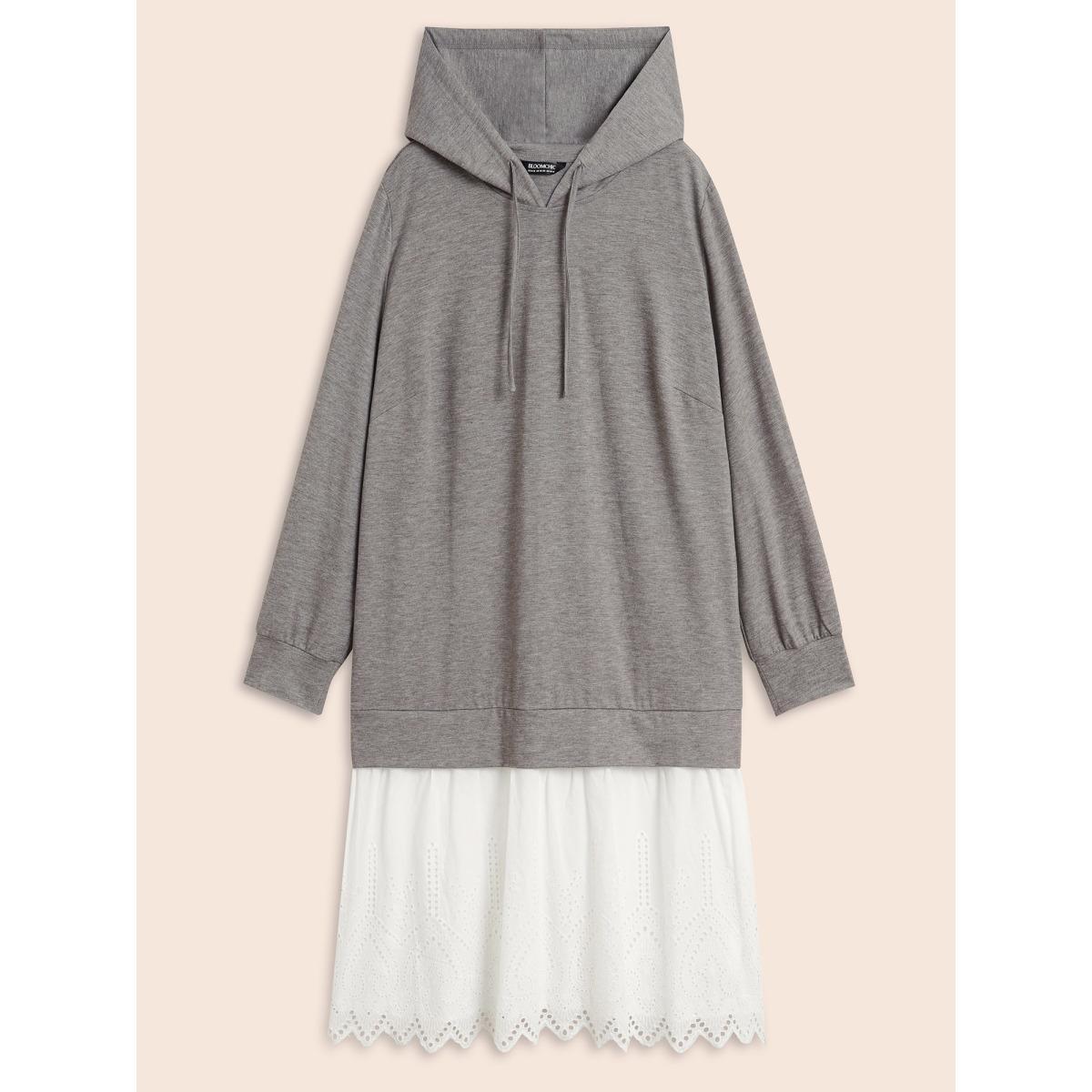 Plus Size Contrast Patchwork Hooded Sweatshirt Dress Mediumgray Women Casual Contrast Hooded Long Sleeve Curvy BloomChic 26/4X Product Image