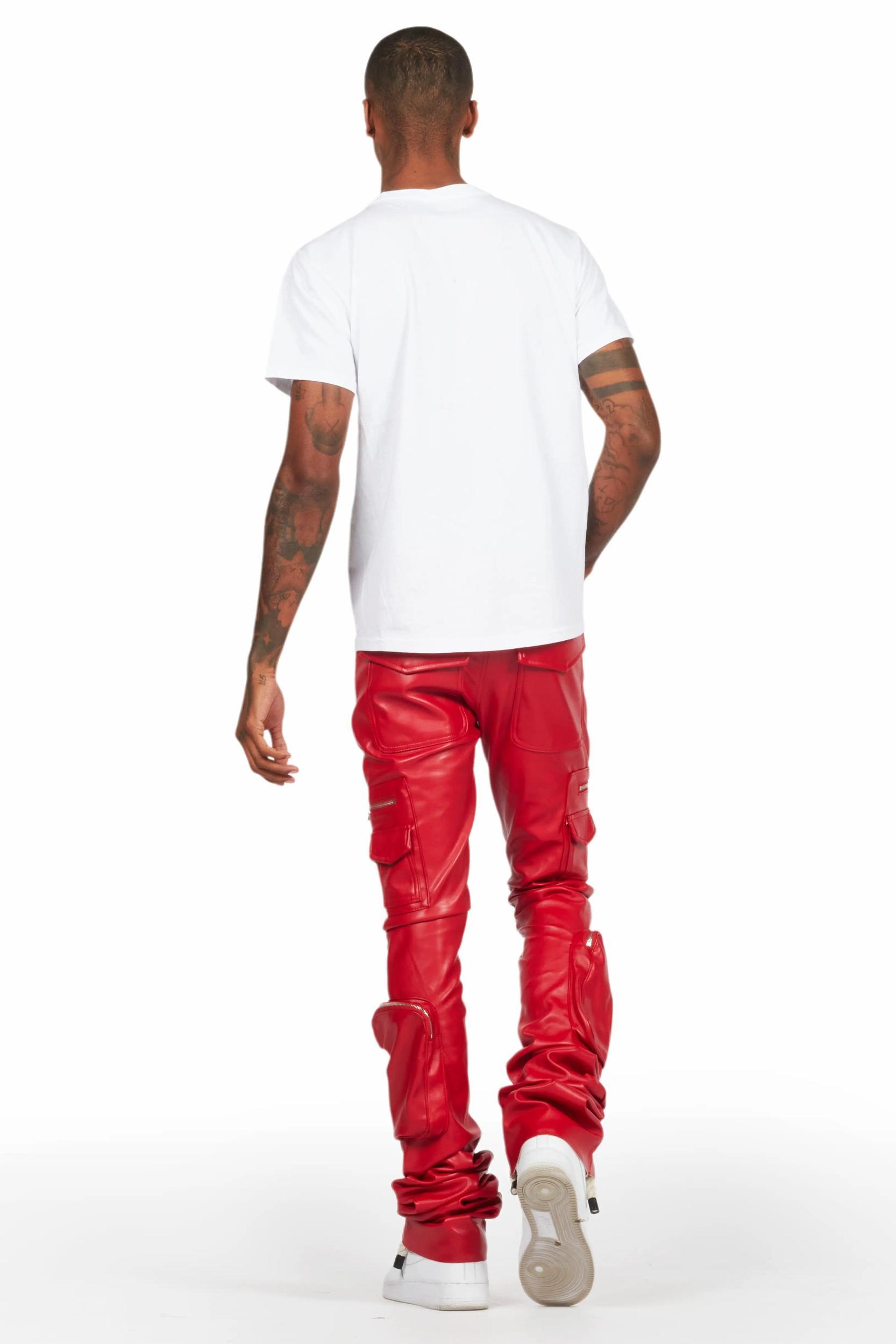 Sutton Red PU Super Stacked Flare Jean Male Product Image