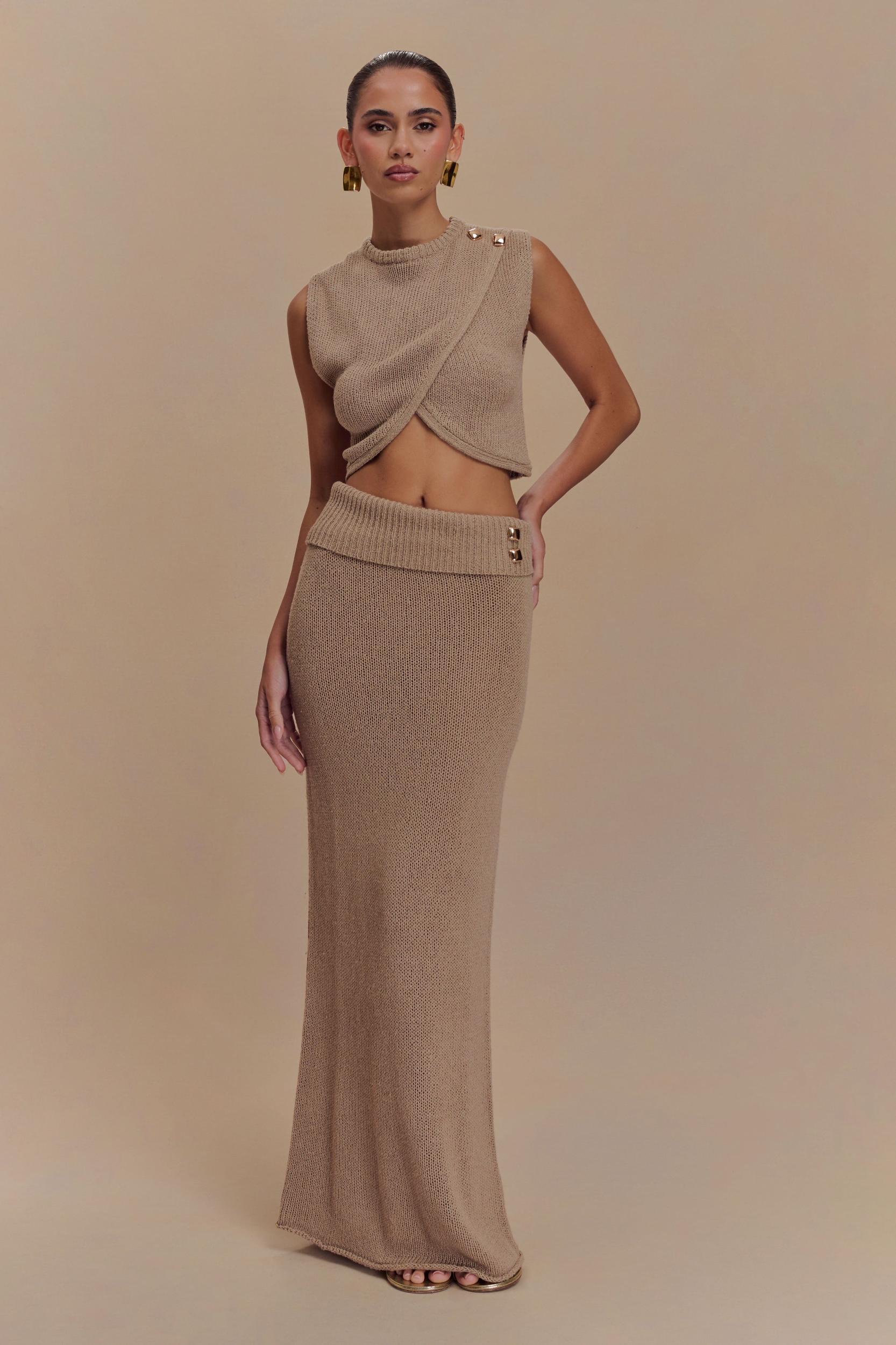 Sloane Overlay Knit Top - Latte Product Image