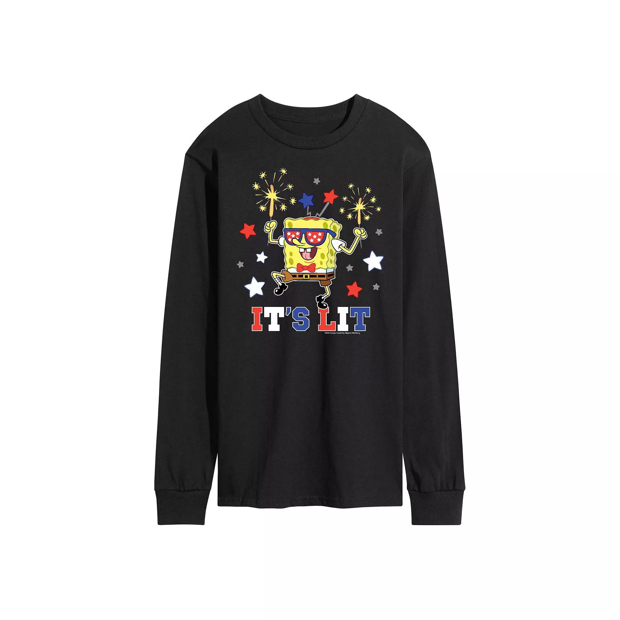 Mens Nickelodeon SpongeBob SquarePants Its Lit Long Sleeve Graphic Tee Blue Product Image