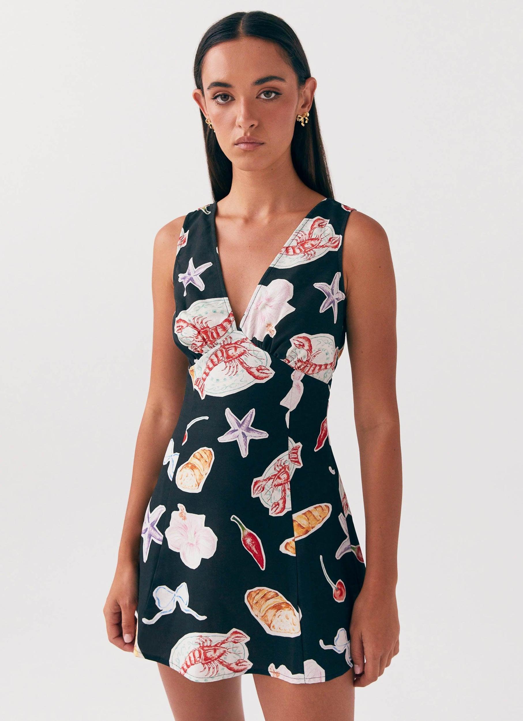 Kyra Linen Mini Dress - Black Banchetto Product Image
