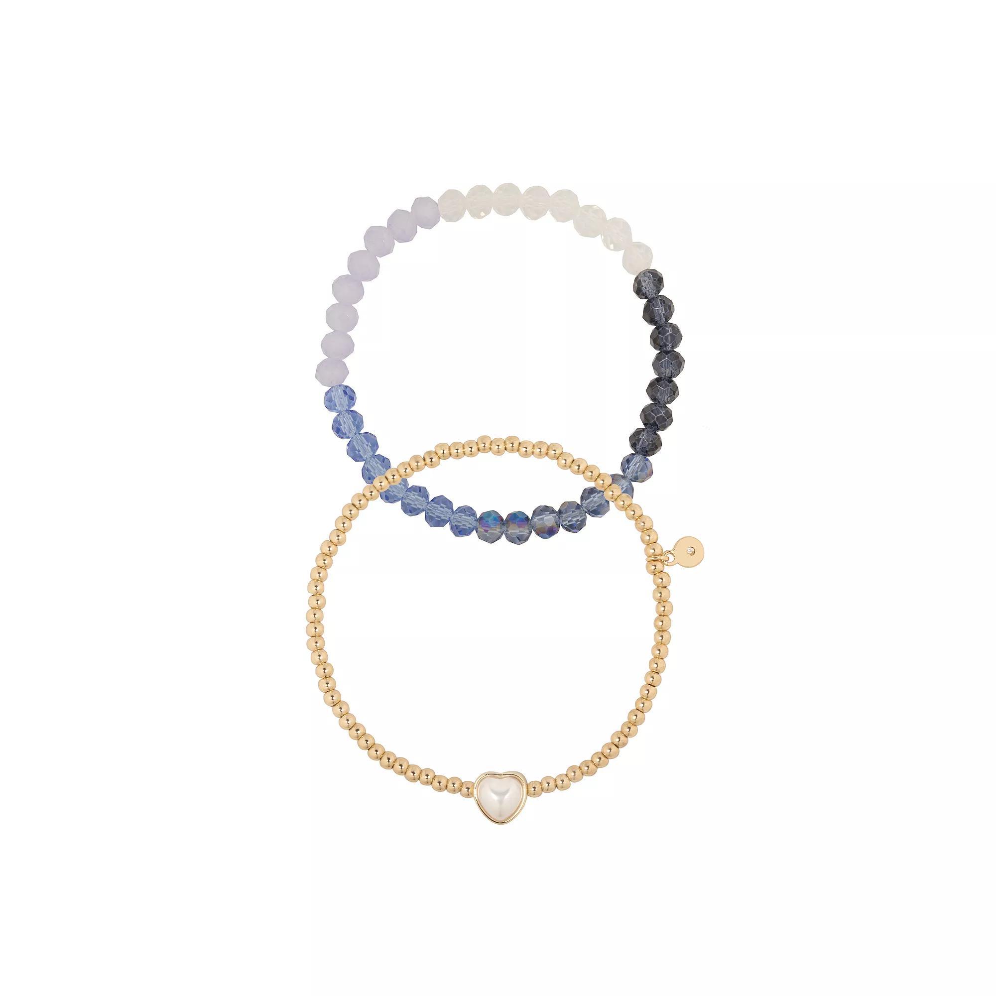 LC Lauren Conrad Gold Tone Ombre Beaded Stretch Bracelet Duo Set, Women's, Blue Product Image