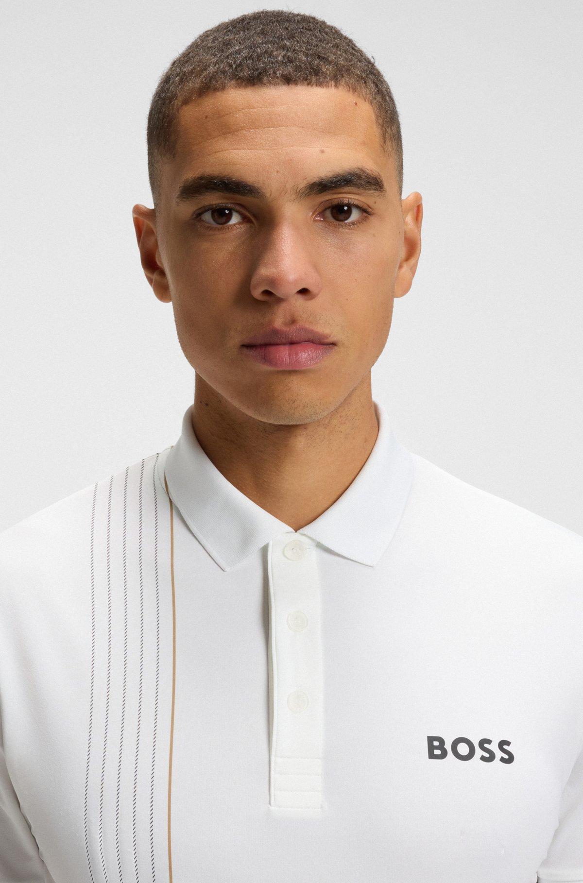 BOSS - Active quick-dry polo shirt with check artwork - White Product Image