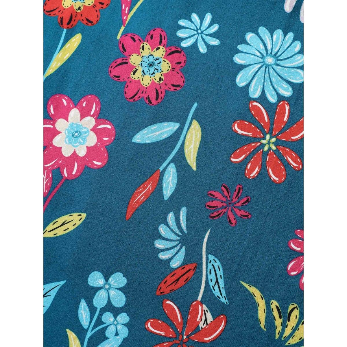 Plus Size Rayon Floral Print Midi Dress DarkBlue Women Notched collar Short sleeve Curvy BloomChic 10/M Product Image