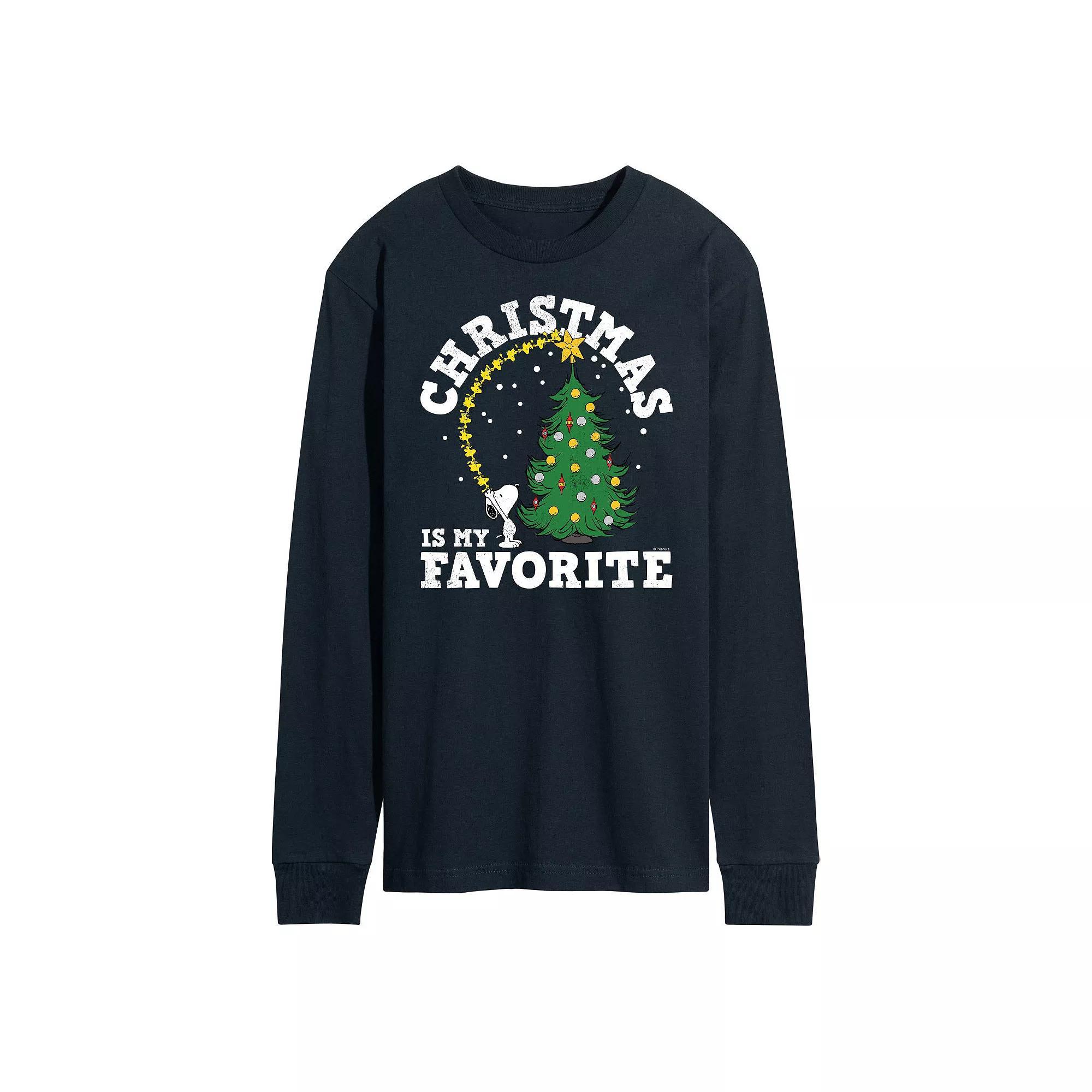 Mens Peanuts Christmas Tree Long Sleeve Tee Blue Product Image