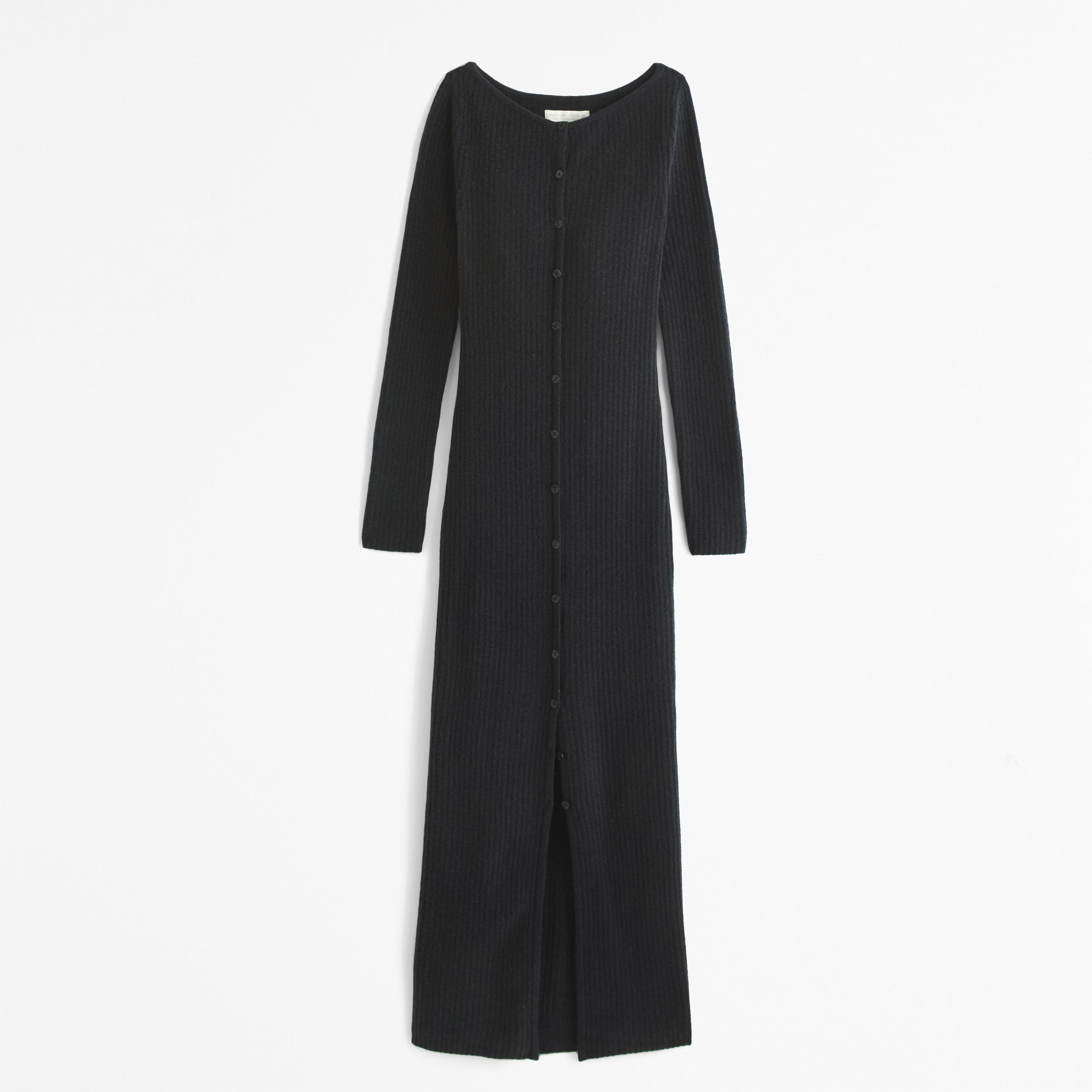 Long-Sleeve Button-Through Maxi Sweater Dress Product Image