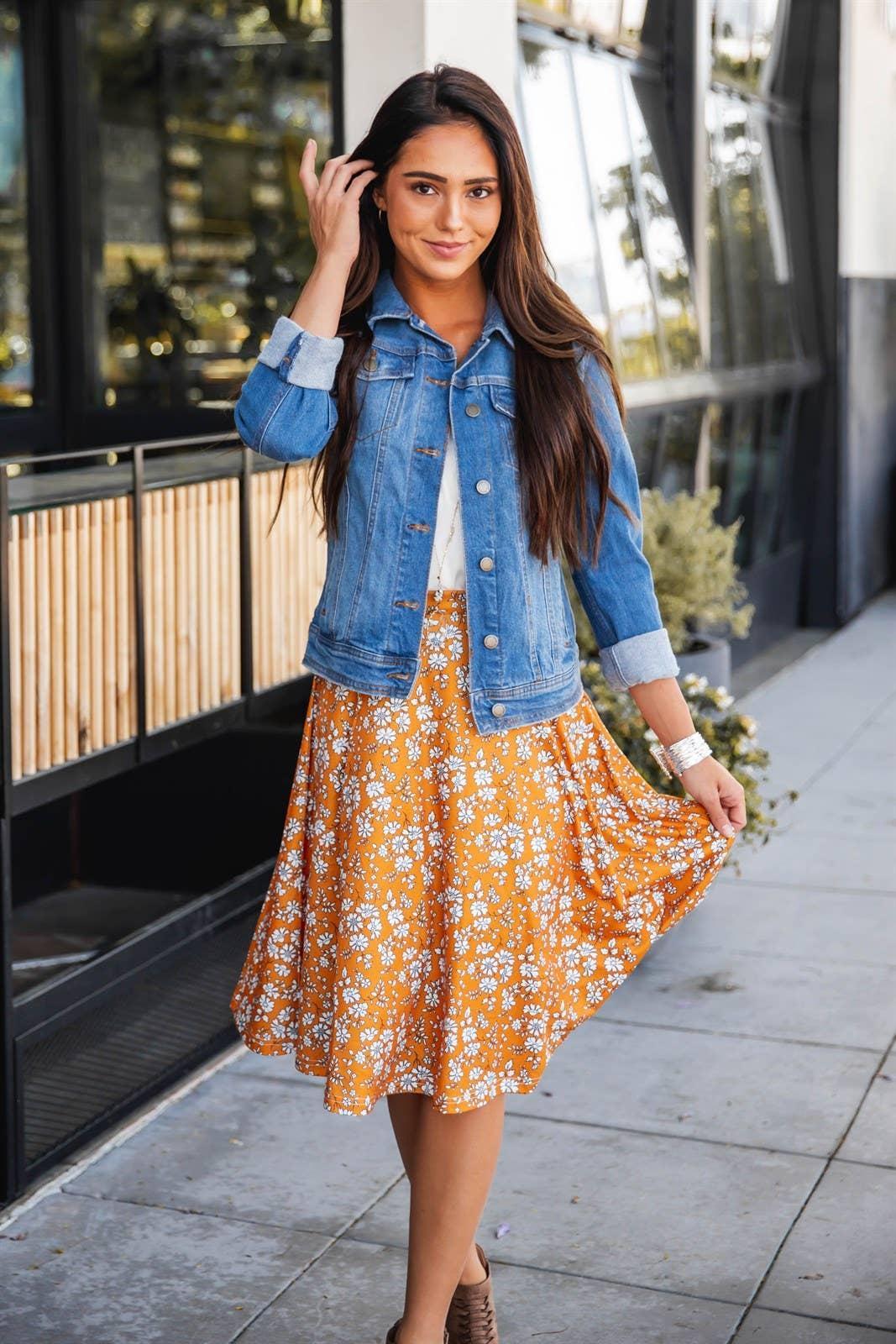 Floral A-line Knee Length Laura Skirt: Green Product Image
