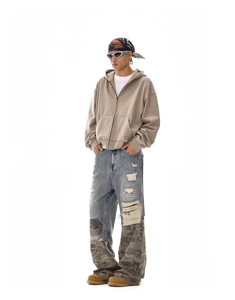 RT No. 12110 CAMO PATCH DISTRESSED DENIM JEANS Product Image