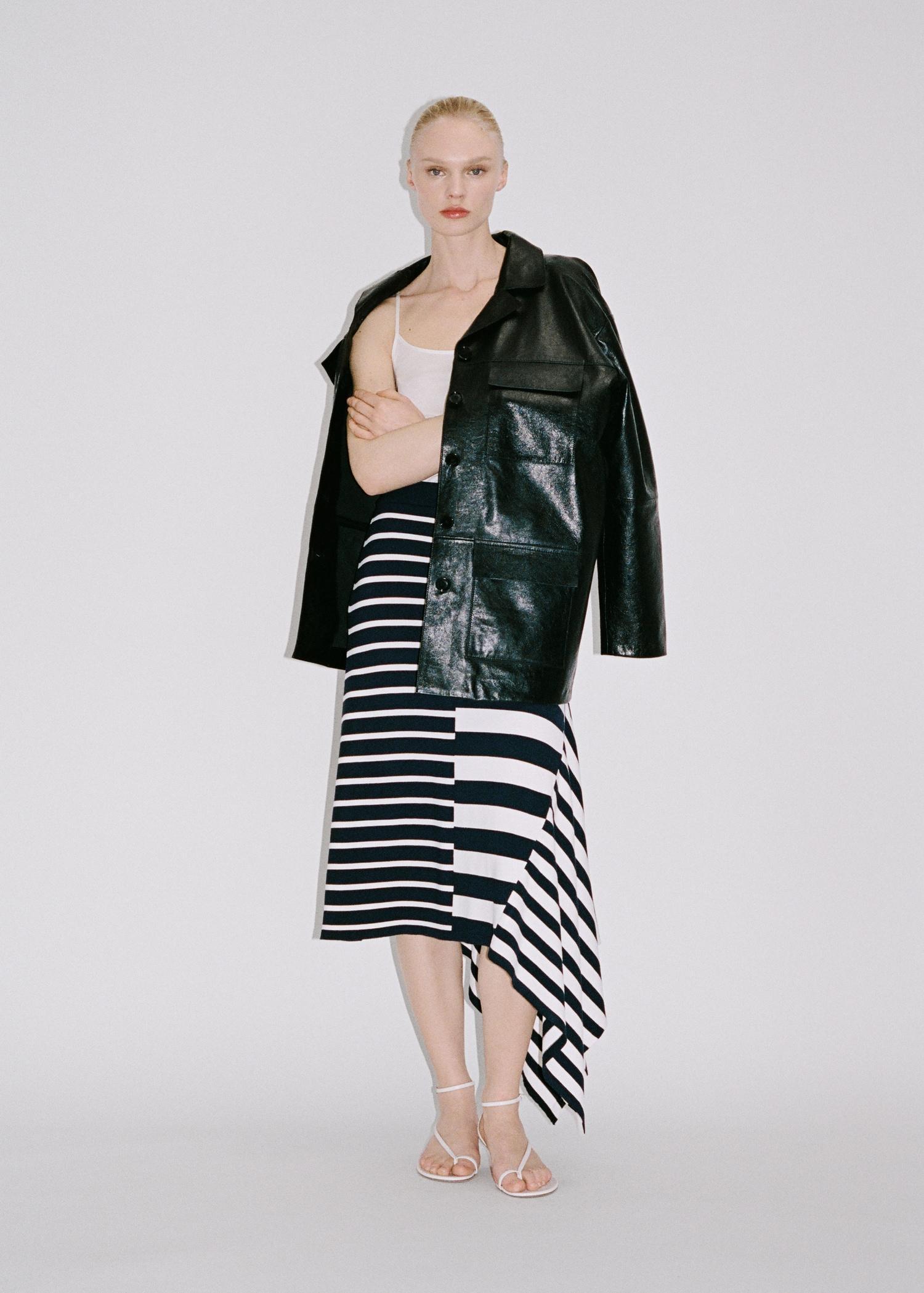Asymmetrical striped knitted skirt - Women | MANGO USA Product Image