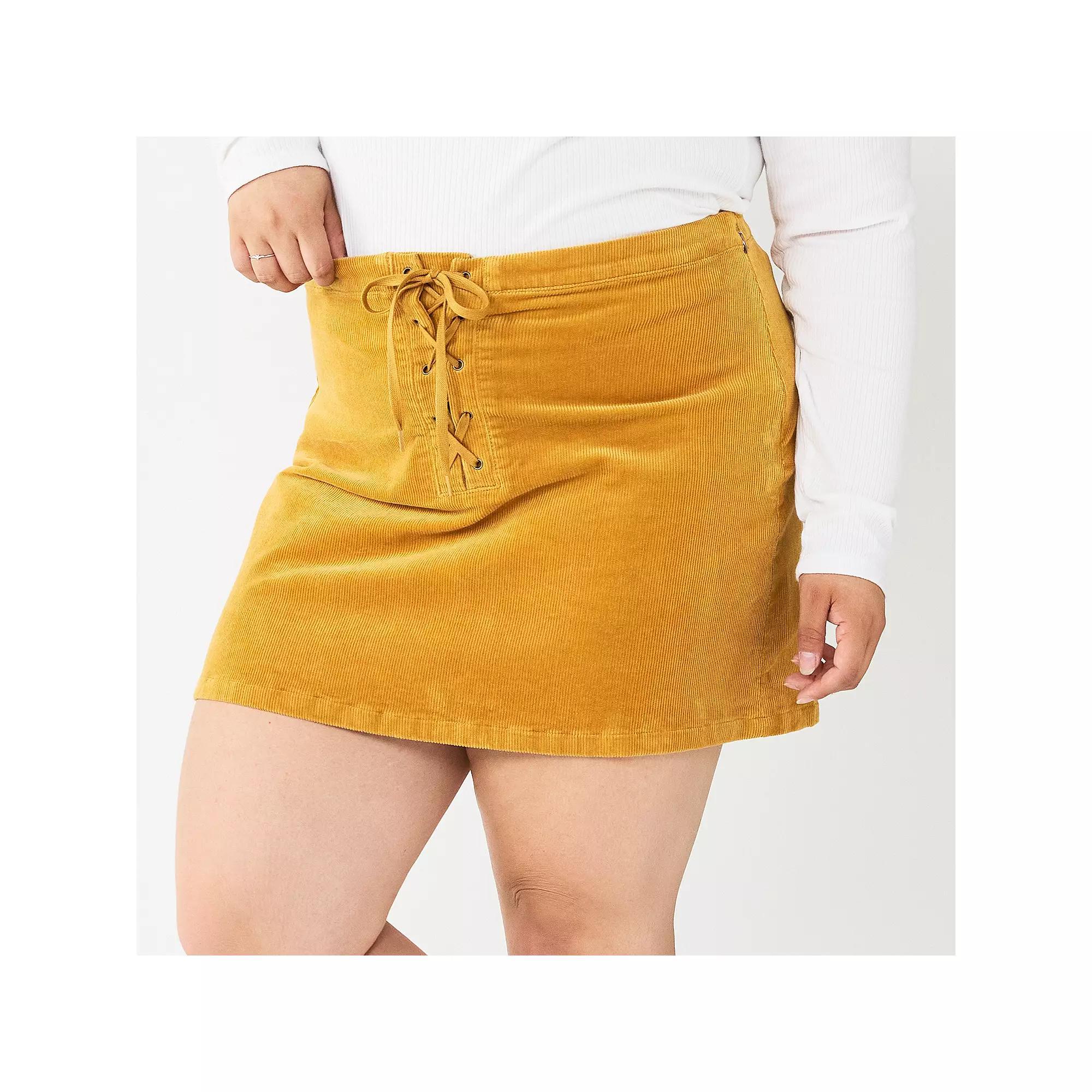 Juniors' Plus Size SO® Front Lace-Up Mini Skirt, Girl's, Size: 20, Honey Yellow Product Image