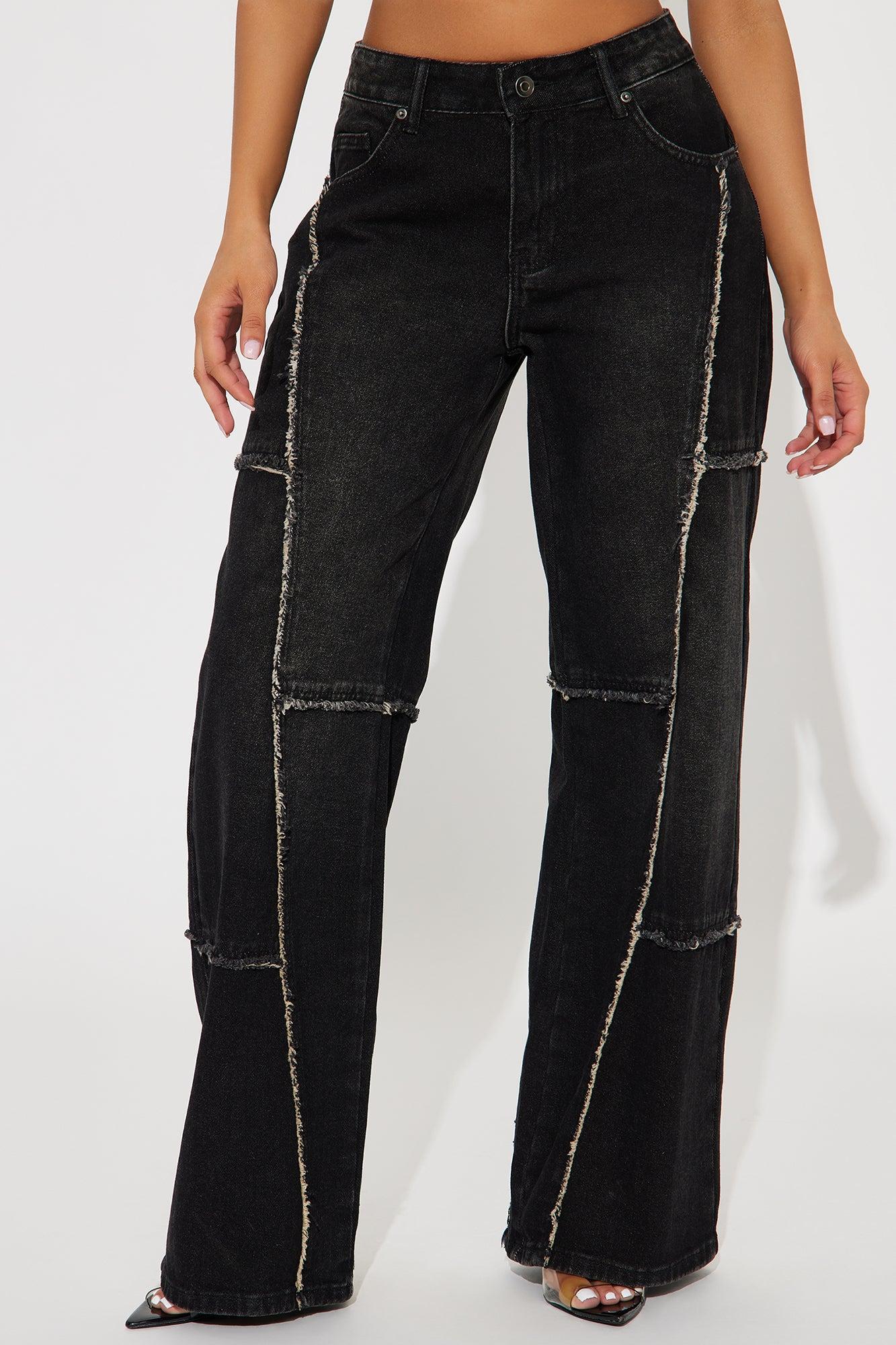 Sorella Non Stretch Frayed Wide Leg Jeans - Black Wash Product Image