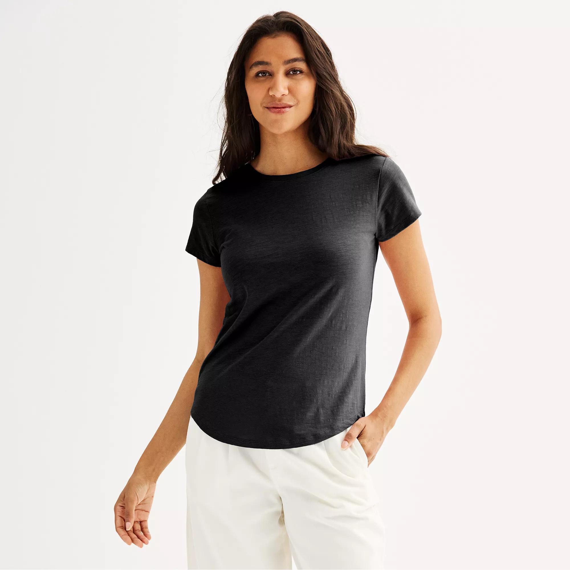 Petite Sonoma Goods For Life® Everyday Short Sleeve Crewneck Tee, Women's, Size: Large Petite, Pitch Black Product Image