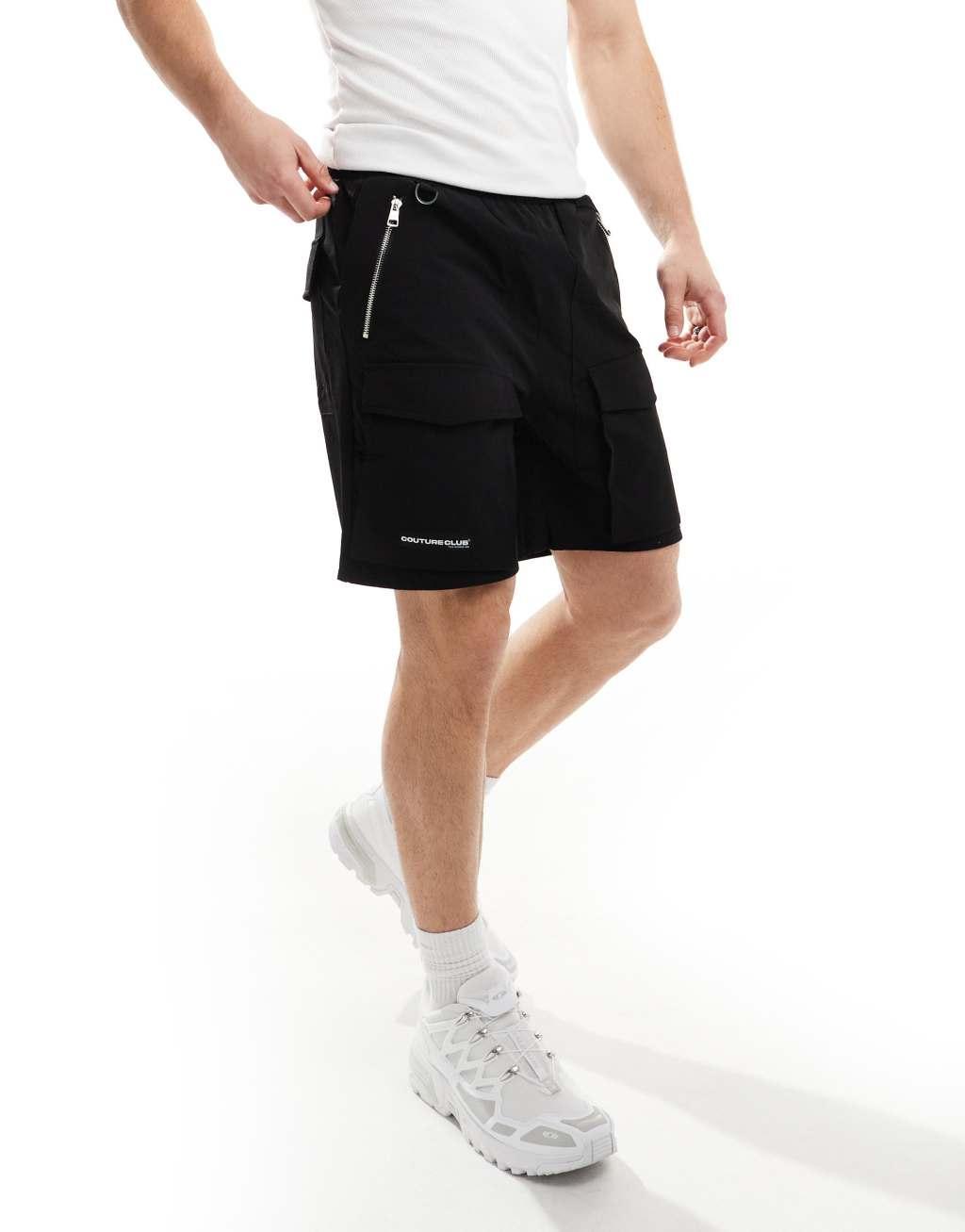 The Couture Club contrast panel cargo shorts in black Product Image