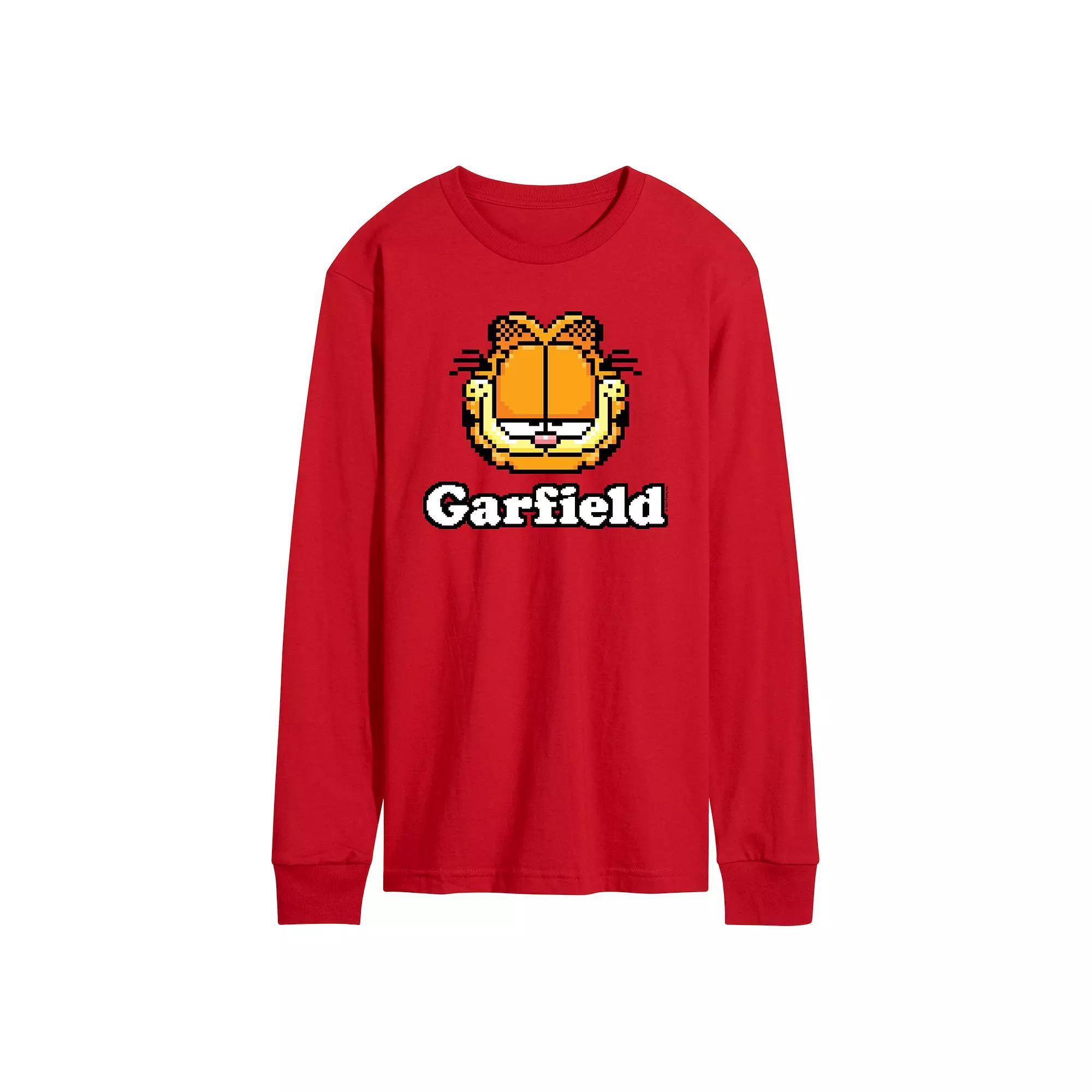 Mens Garfield Video Game Logo Long Sleeve Graphic Tee Grey Gray Product Image