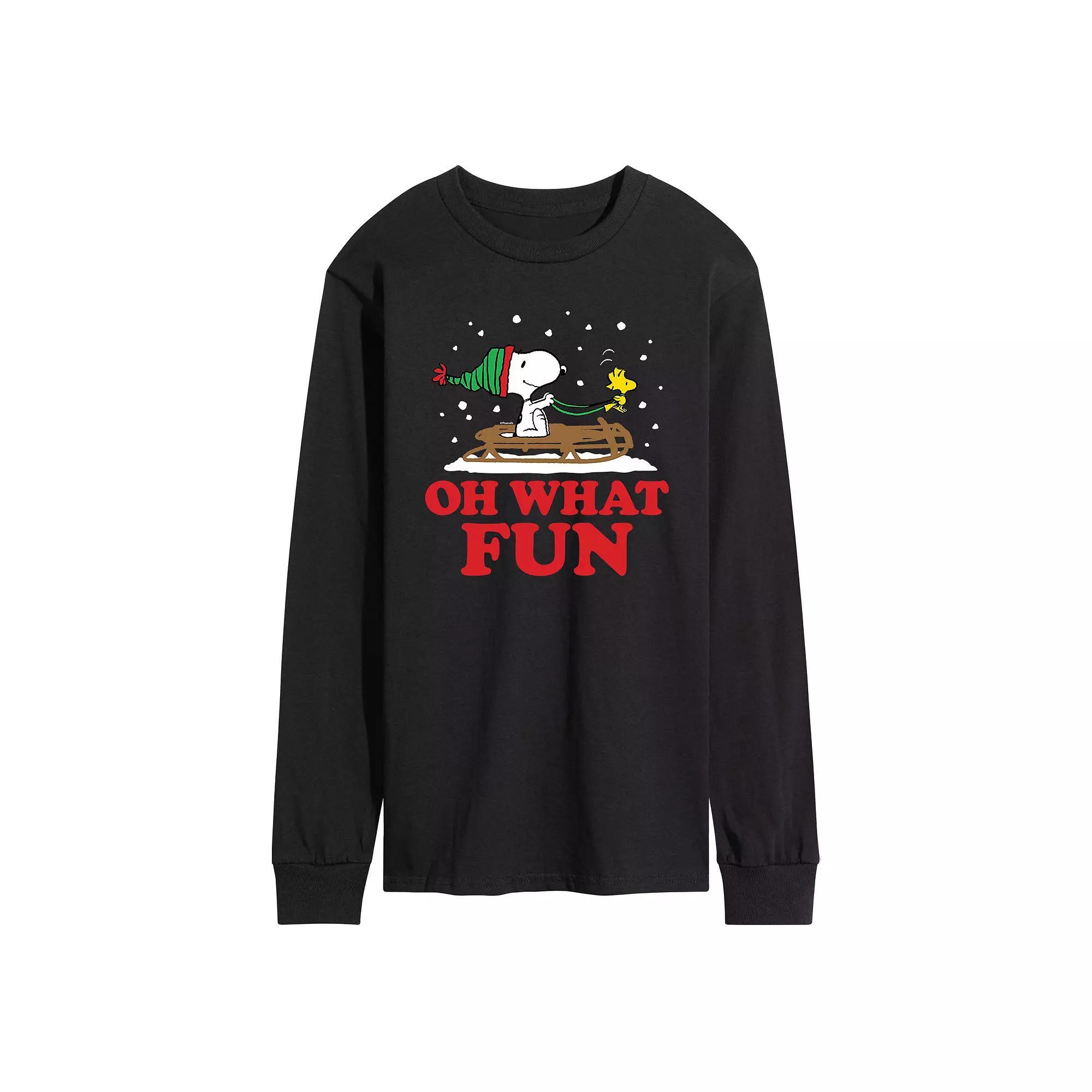 Men's Peanuts Oh What Fun Long Sleeve Tee, Size: Medium, Black Product Image