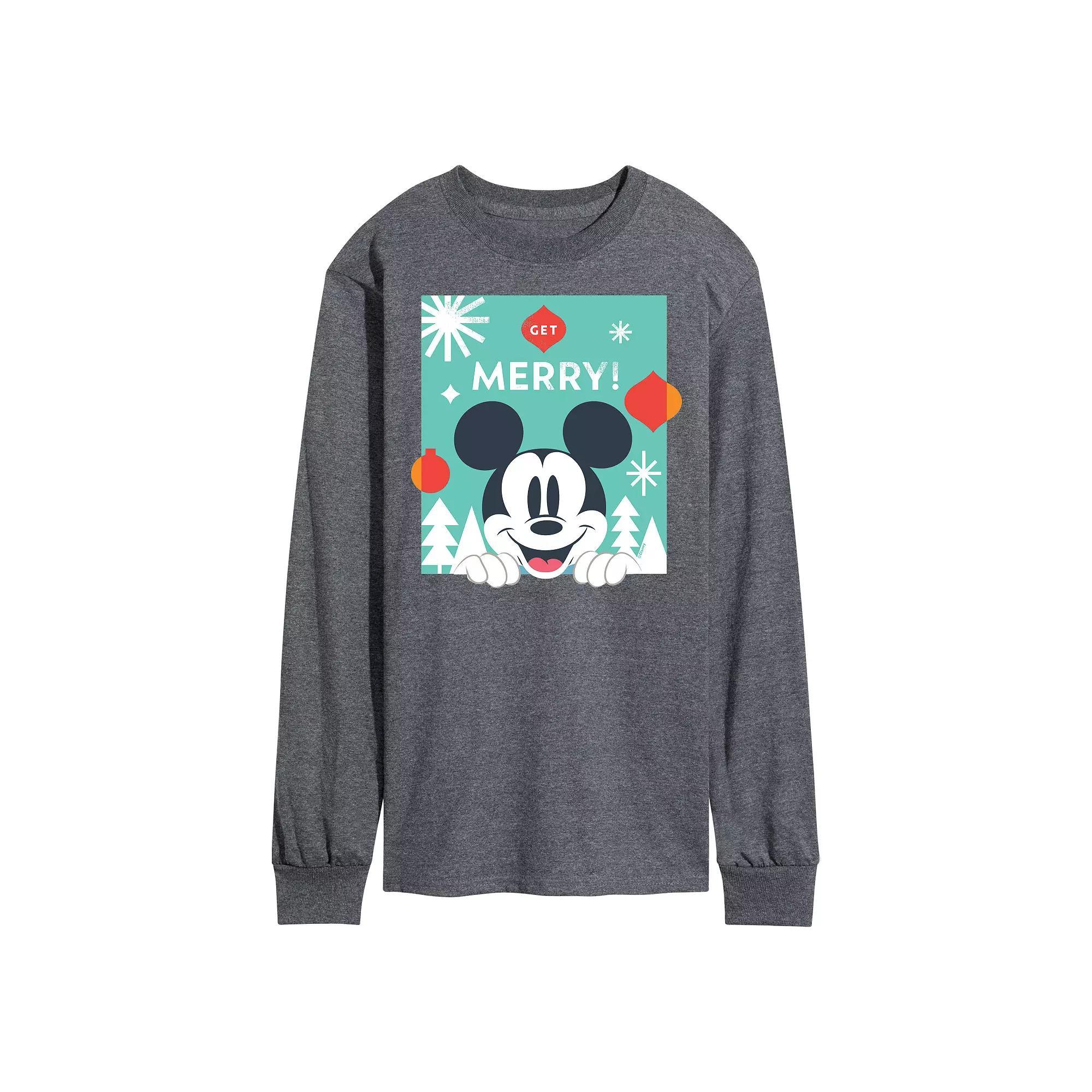 Disney's Men's Mickey Mouse Get Merry Long-sleeved Tee, Size: Large, Red Product Image