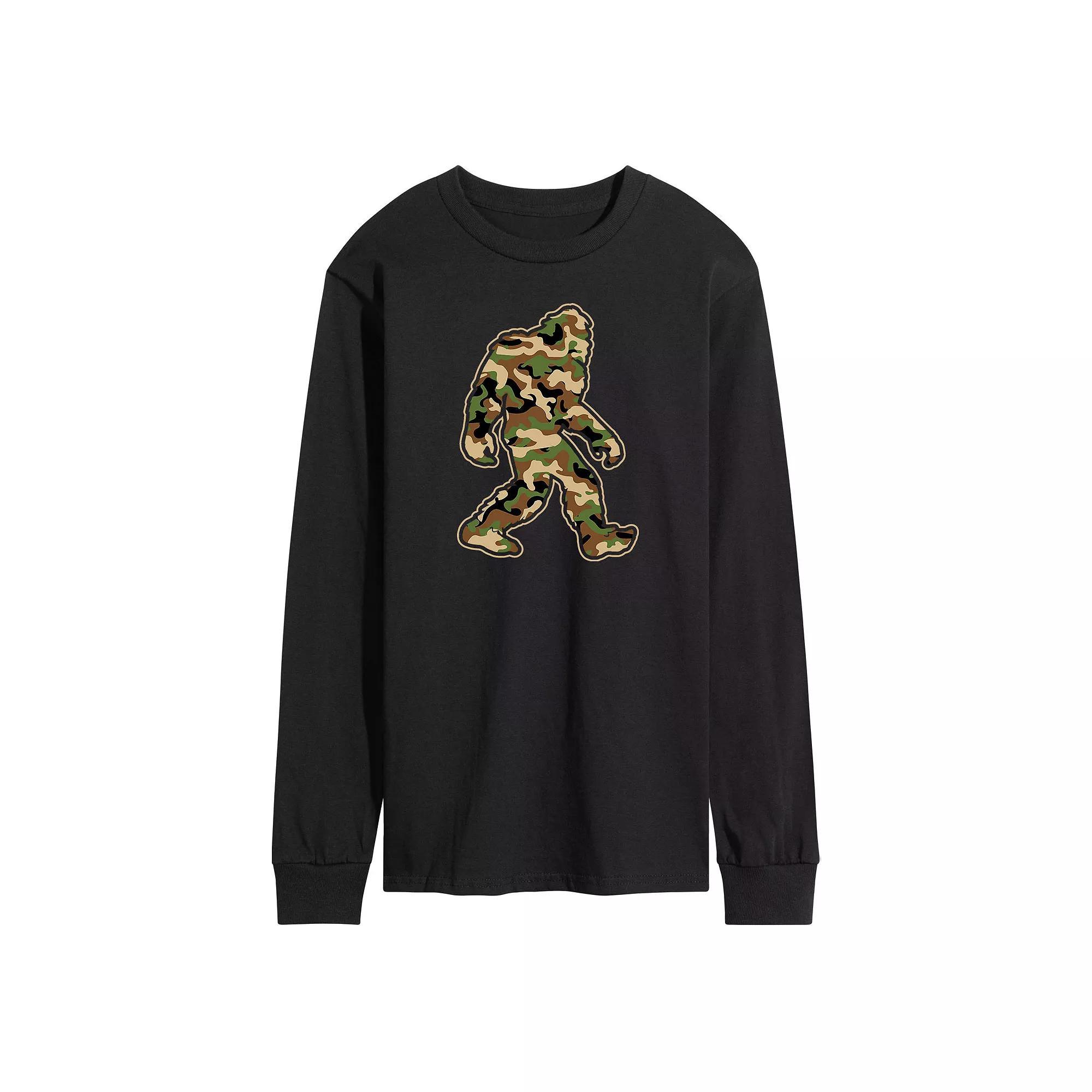 Men's Sasquatch Camo Long Sleeve Graphic Tee, Size: Small, Black Product Image