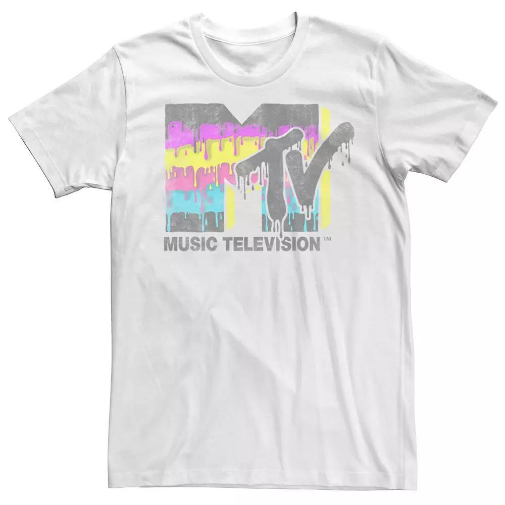 Men's MTV Layered Paint Drip Vintage Logo Short Sleeve Tee, Size: Small, White Product Image