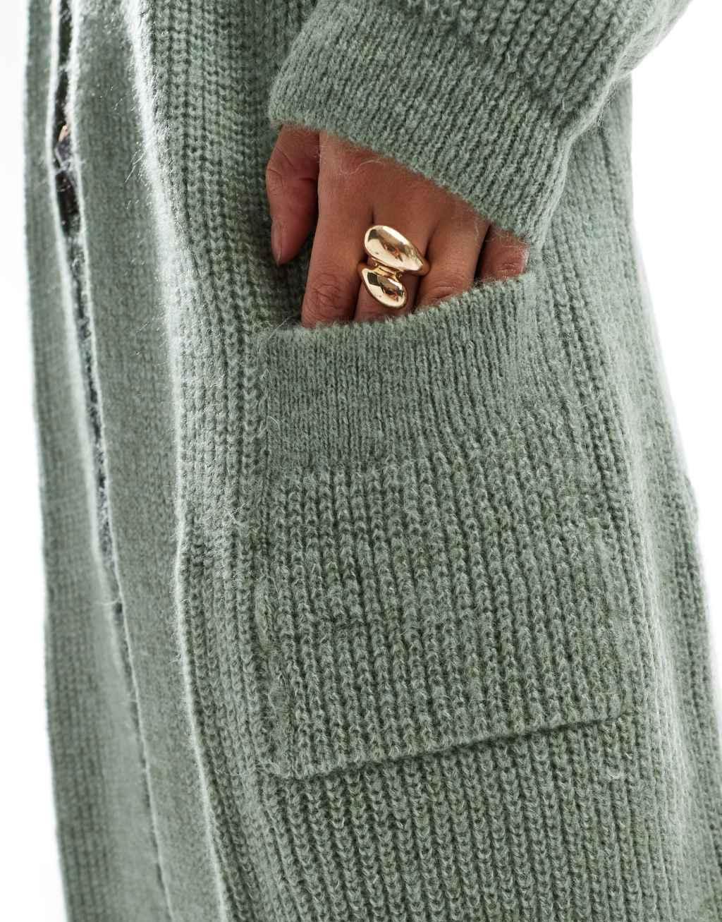 ONLY longline open cardigan in green Product Image