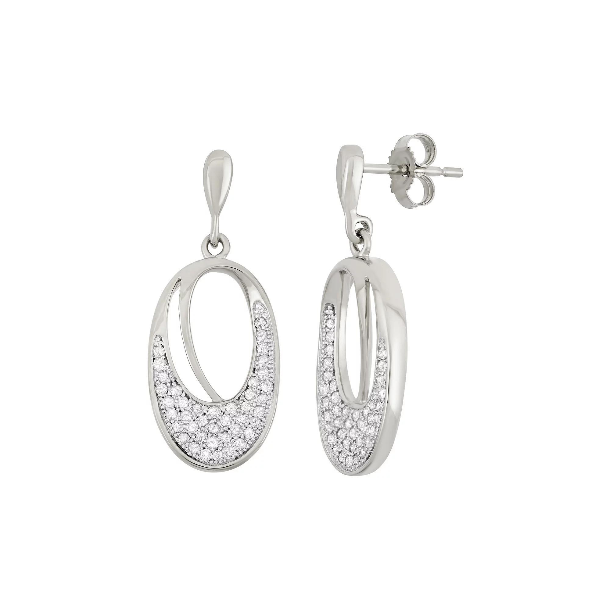 Sterling Silver 3/8 Carat T.W. Diamond Oval Drop Earrings, Women's, Silver Tone Product Image