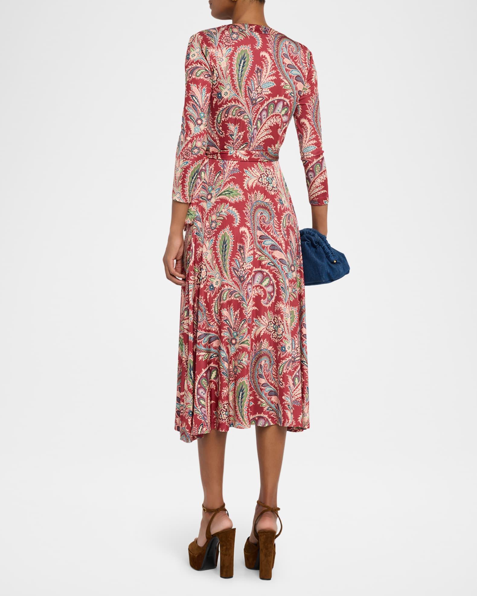 Paisley-Print Bracelet-Sleeve Wrap Midi Dress Product Image