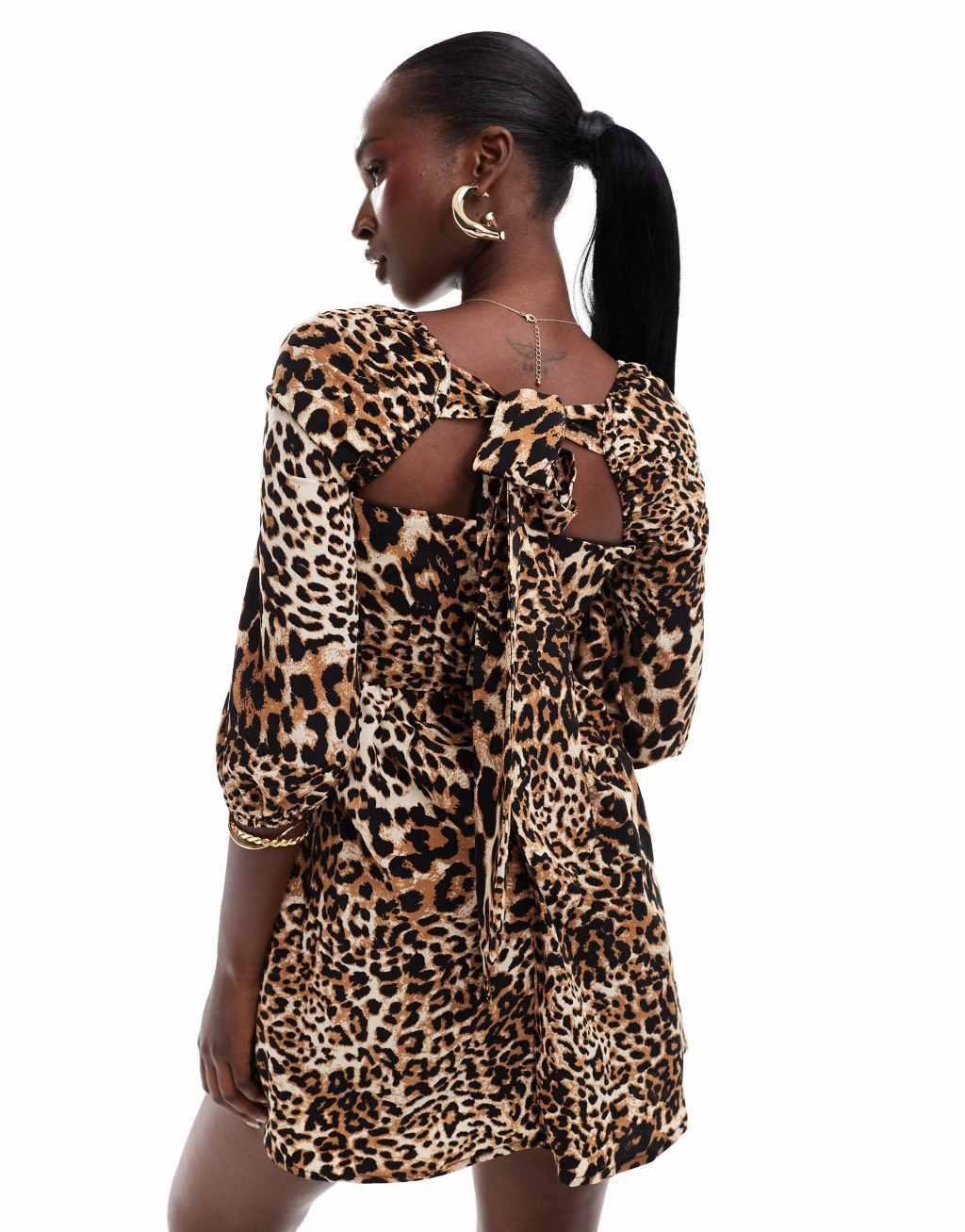 The Frolic exclusive tie back mini skater dress in leopard  Product Image