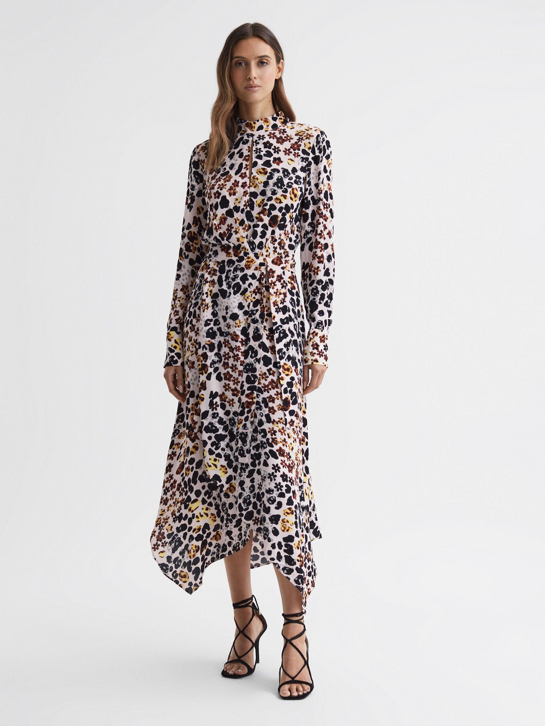 Animal Print Belted Midi Dress in Nude/Black Product Image