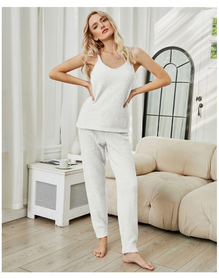 Pajama Set: Knit Camisole Top + Pants Product Image