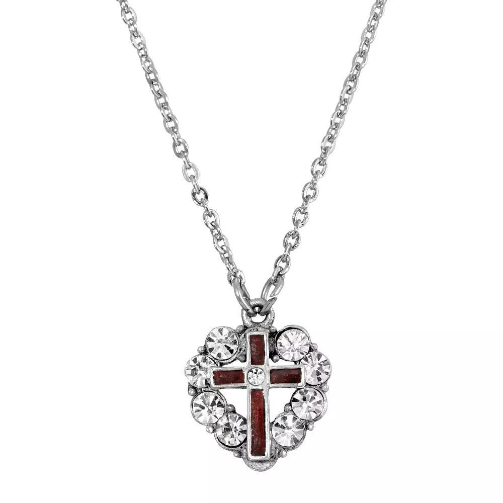Symbols of Faith Silver-Tone Enamel Heart Cross Necklace, Womens, Red Product Image