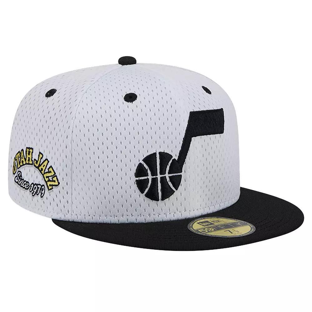 Men's New Era White/Black Utah Jazz Throwback 2Tone 59FIFTY Fitted Hat, Size: 7 1/2, Jaz White Product Image