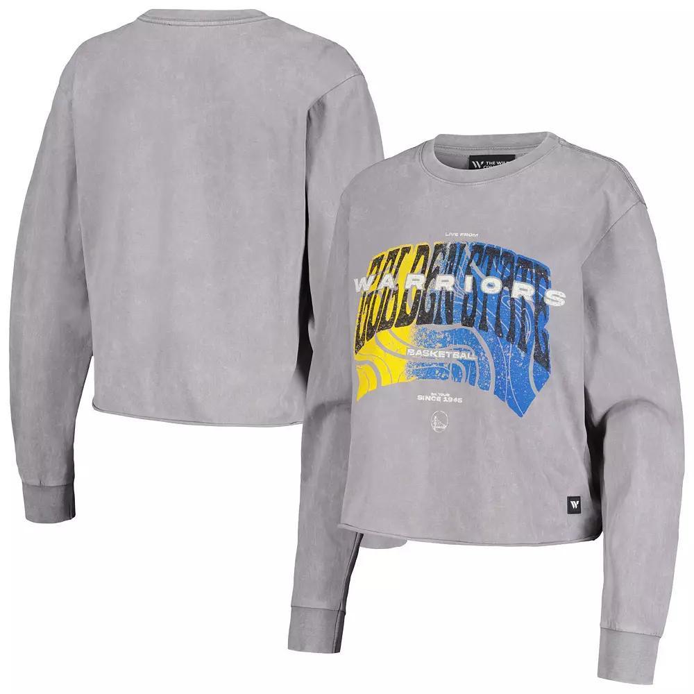 Women's The Wild Collective  Gray Golden State Warriors Band Cropped Long Sleeve T-Shirt, Size: Large, Grey Product Image
