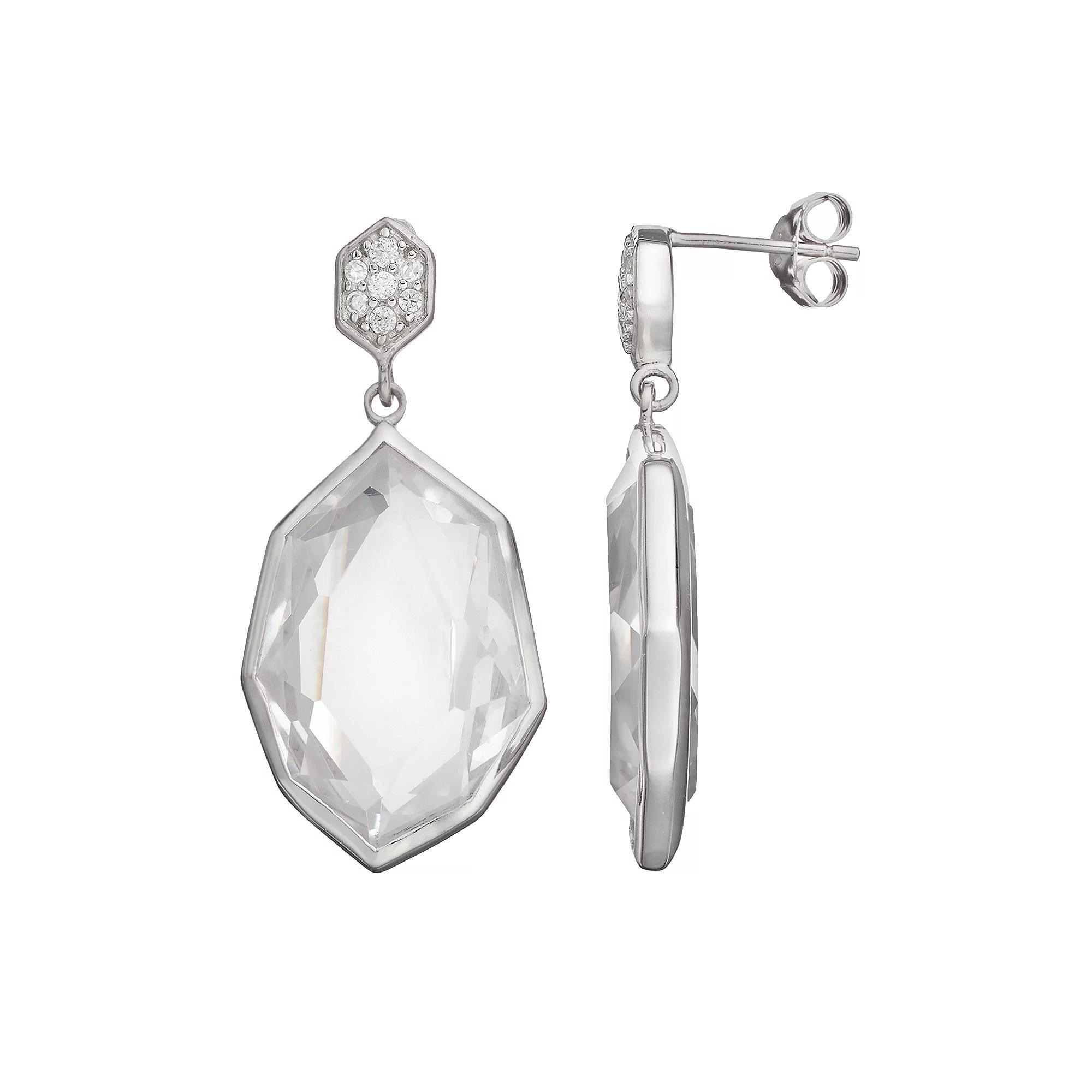 Sophie Miller Cubic Zirconia Sterling Silver Drop Earrings, Women's, White Product Image
