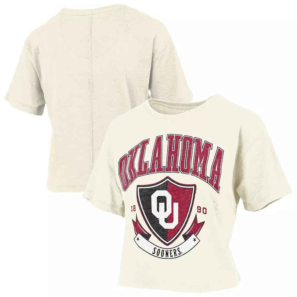 Women's Pressbox Cream Oklahoma Sooners Buckler Vintage Cropped T-Shirt, Size: 2XL, Beige Product Image
