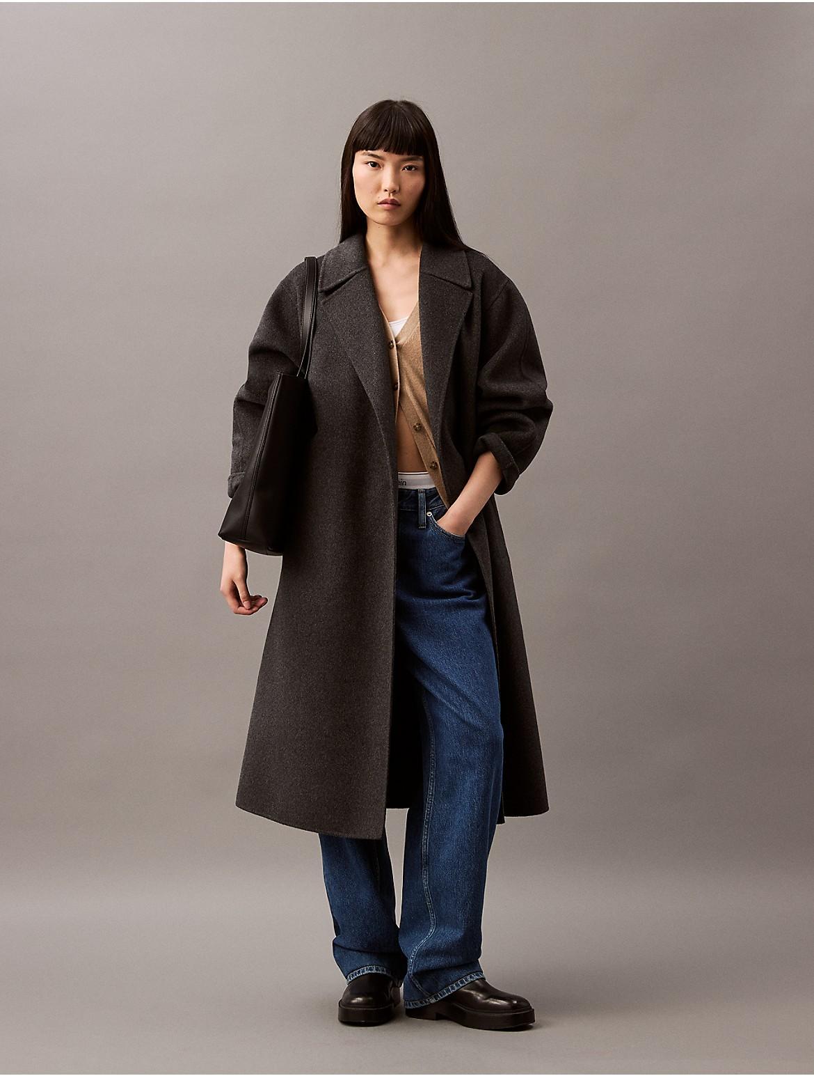 Calvin Klein Women's Double Faced Wool Blend Wrap Coat - Brown - XL Product Image