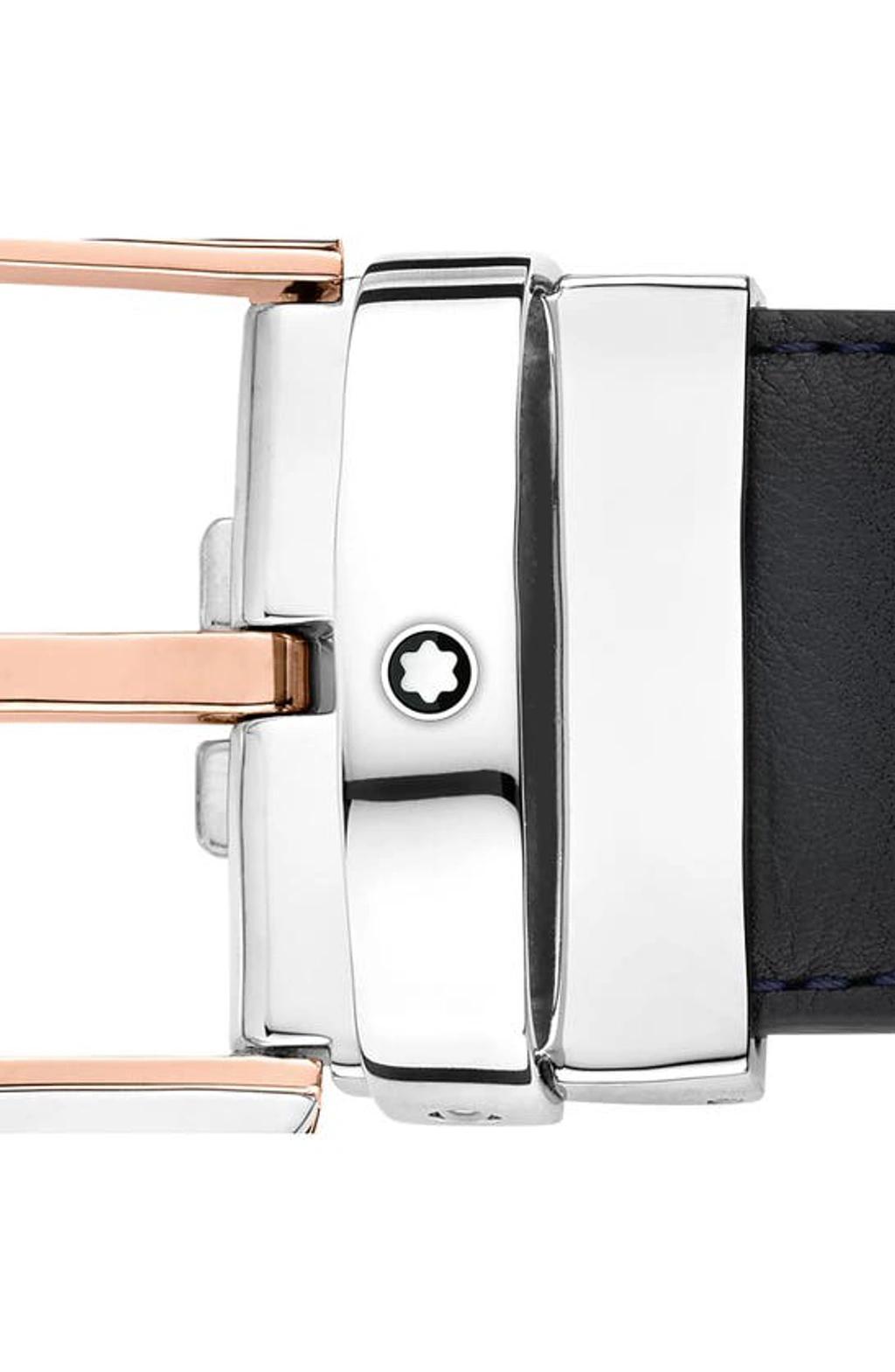 MONTBLANC Horseshoe Buckle Reversible Leather Belt In Blue Product Image