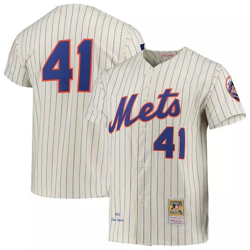 Mens Mitchell & Ness Tom Seaver Cream New York Mets 1969 Cooperstown Collection Authentic Jersey Product Image