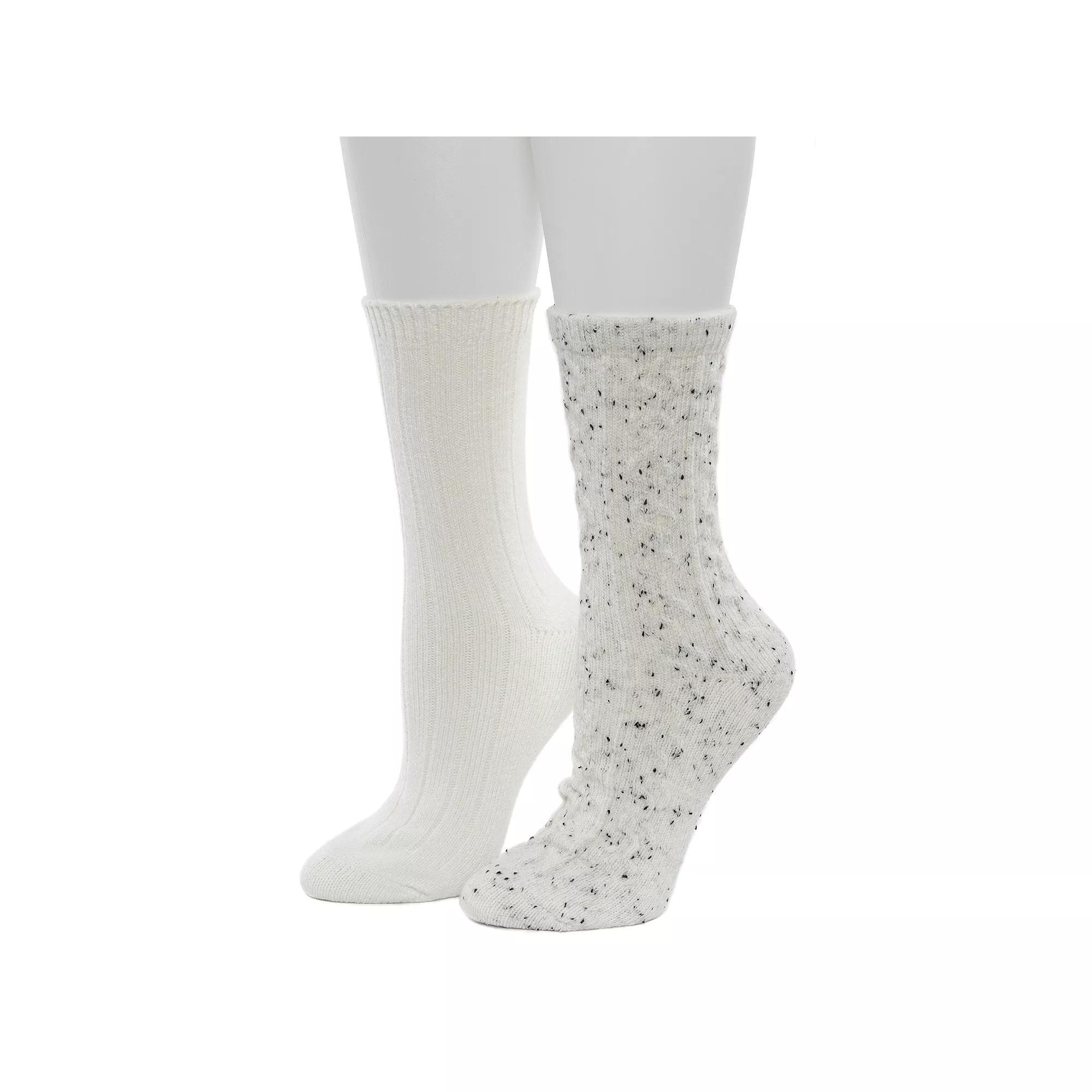Women's Cuddl Duds® 2-Pack Plushfill Flecked Pucker Chain Cable Crew Socks, Size: 9-11, Egret Product Image
