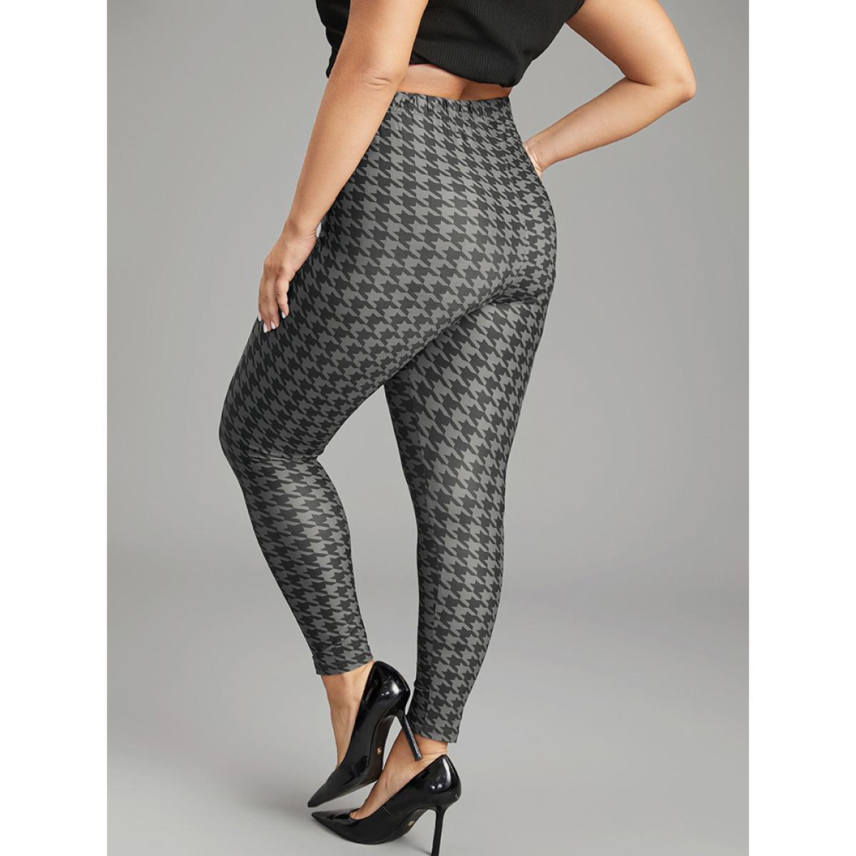 Plus Size Houndstooth Print High Rise Skinny Leggings Women DimGray Casual High stretch Skinny High Rise Dailywear Leggings BloomChic 22-24/3X Product Image
