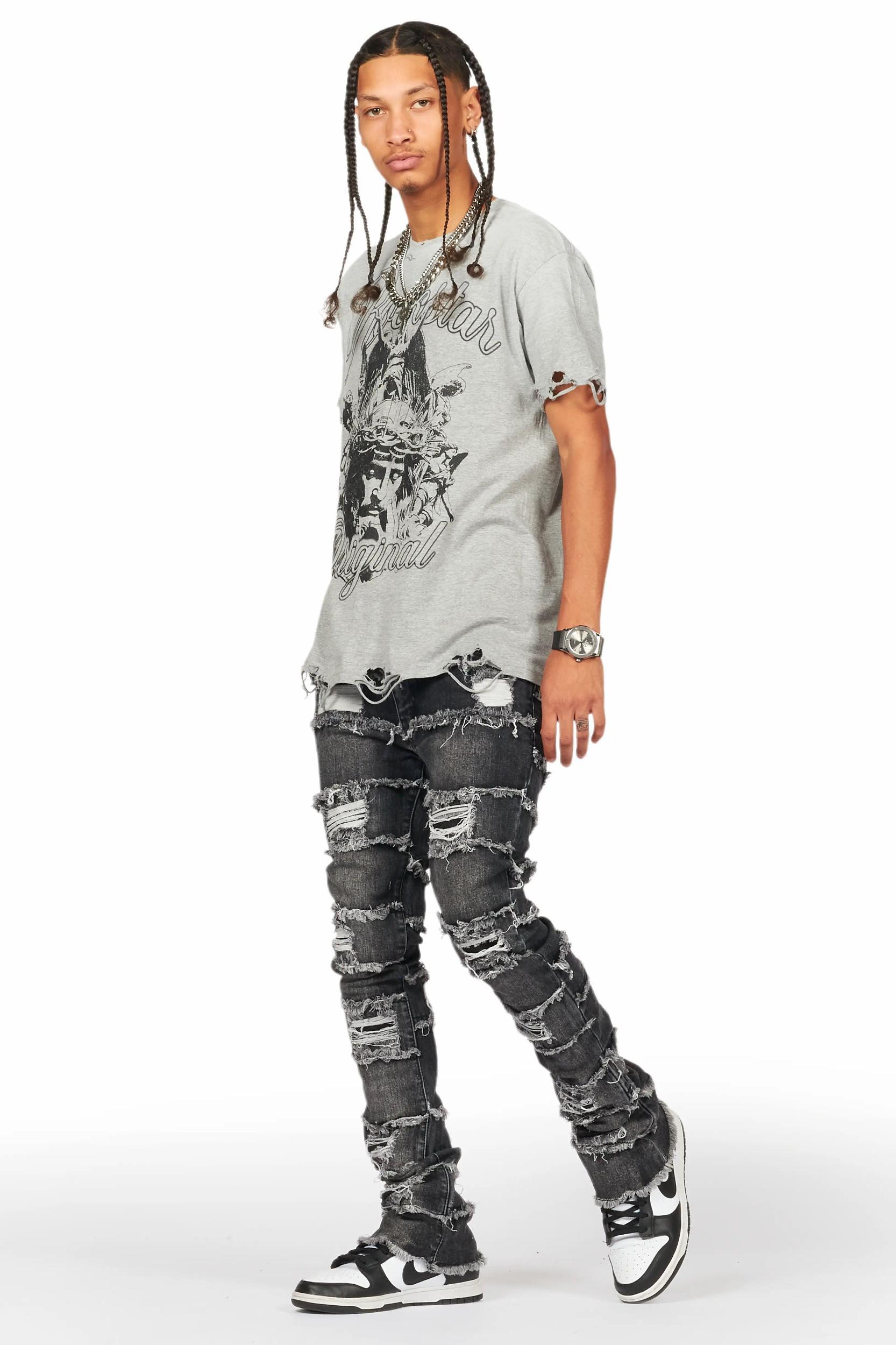 Sten Black Stacked Flare Jean Male Product Image