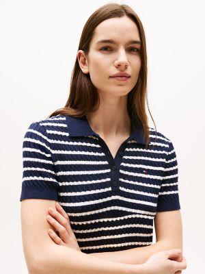 Short-Sleeve Cable Knit Polo Sweater Product Image