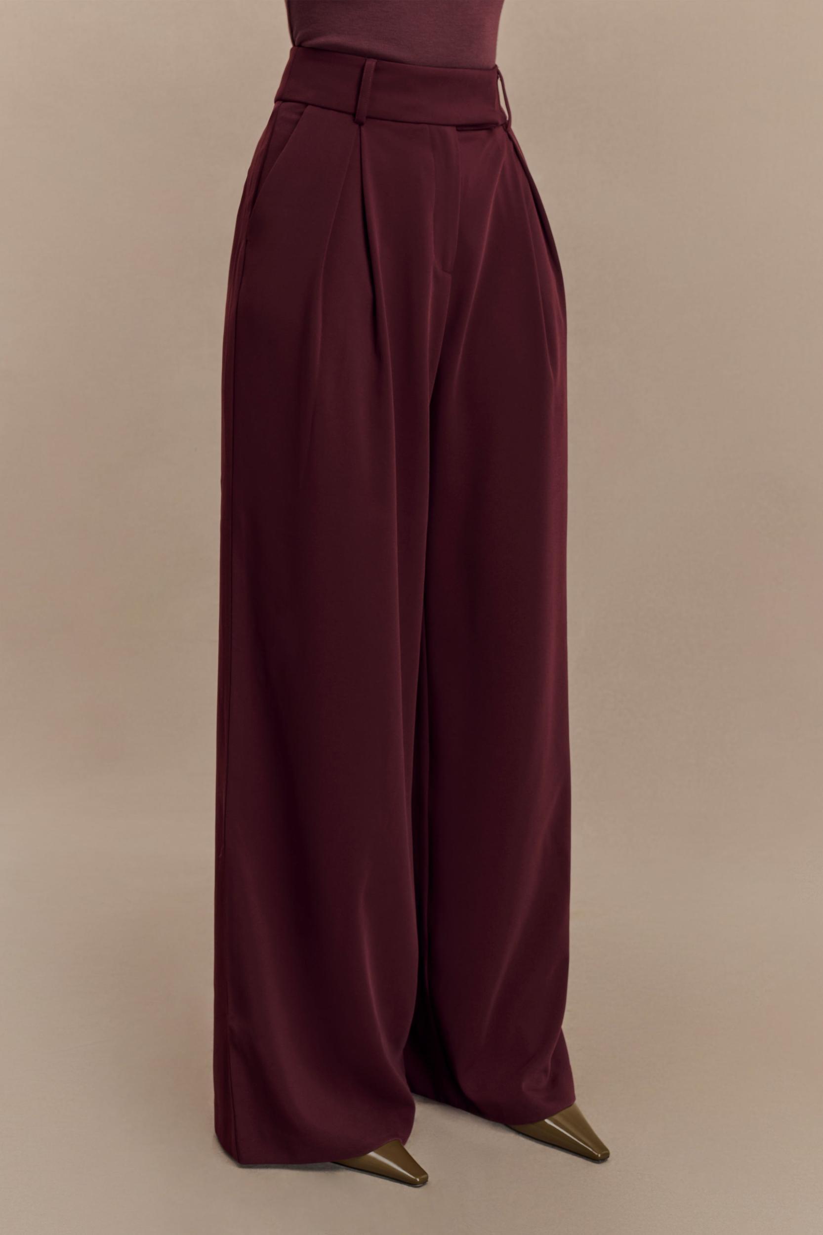 Jacqueline Pleated Wide Leg Pants - Mahogany Product Image
