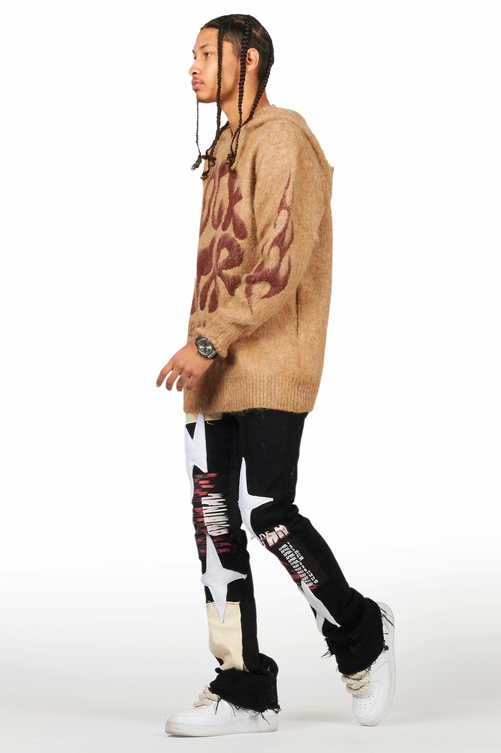 Vinson Black  Patchwork Stacked Flare Jean Male Product Image