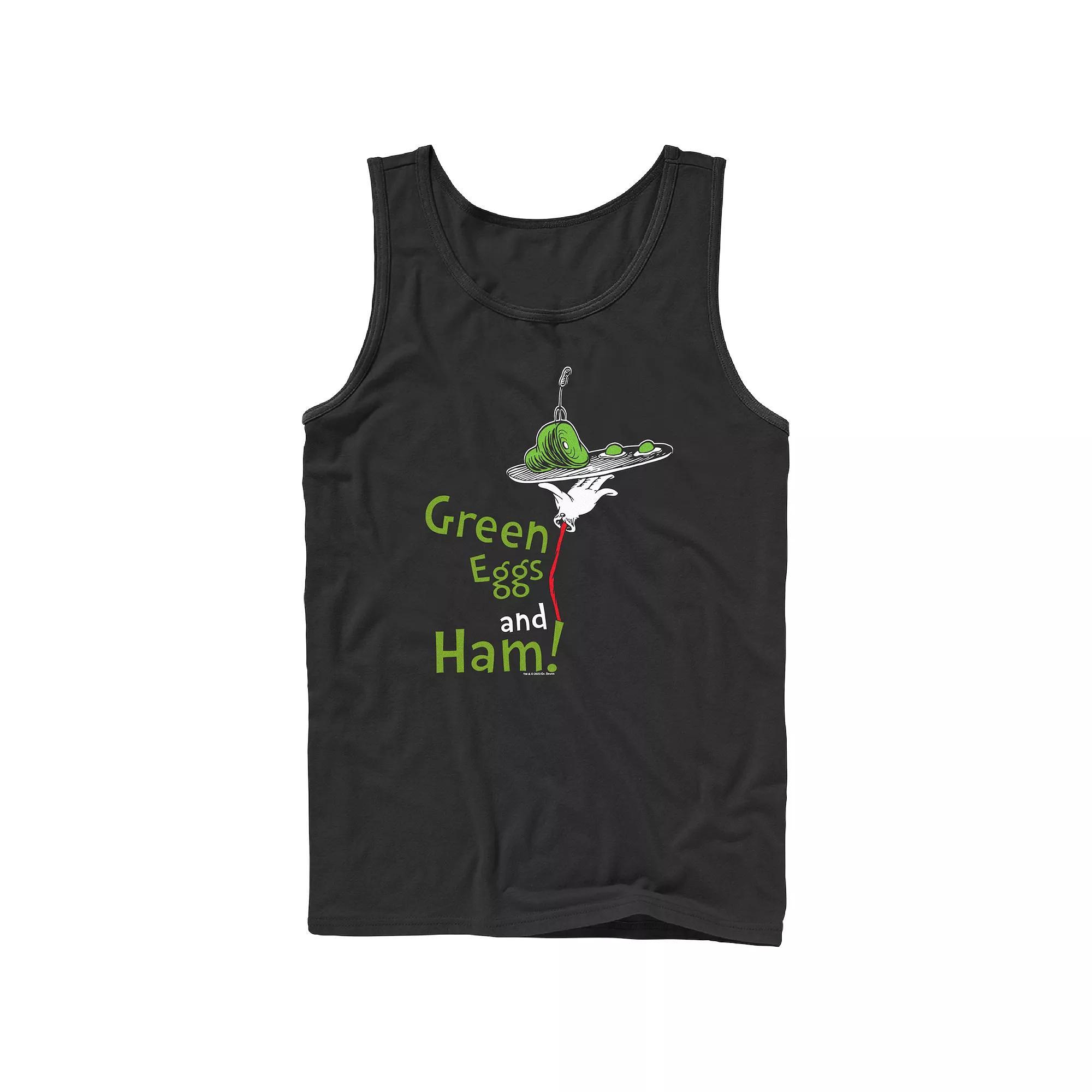 Men's Dr. Seuss Green Eggs And Ham Are Served Graphic Tank, Size: Large, Black Product Image