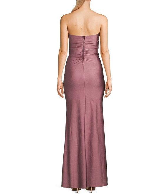 Honey and Rosie Pleated Strapless Side Slit Gown Product Image