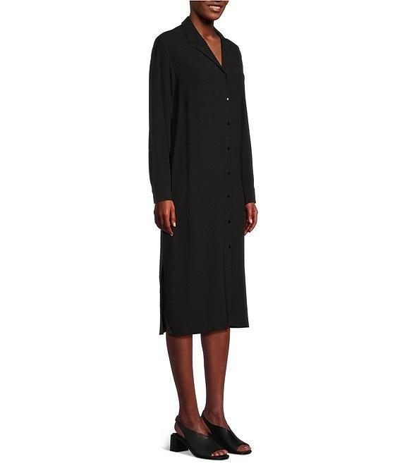 Eileen Fisher Silk Georgette Crepe Notch Collar Long Sleeve Button Front Dress Product Image