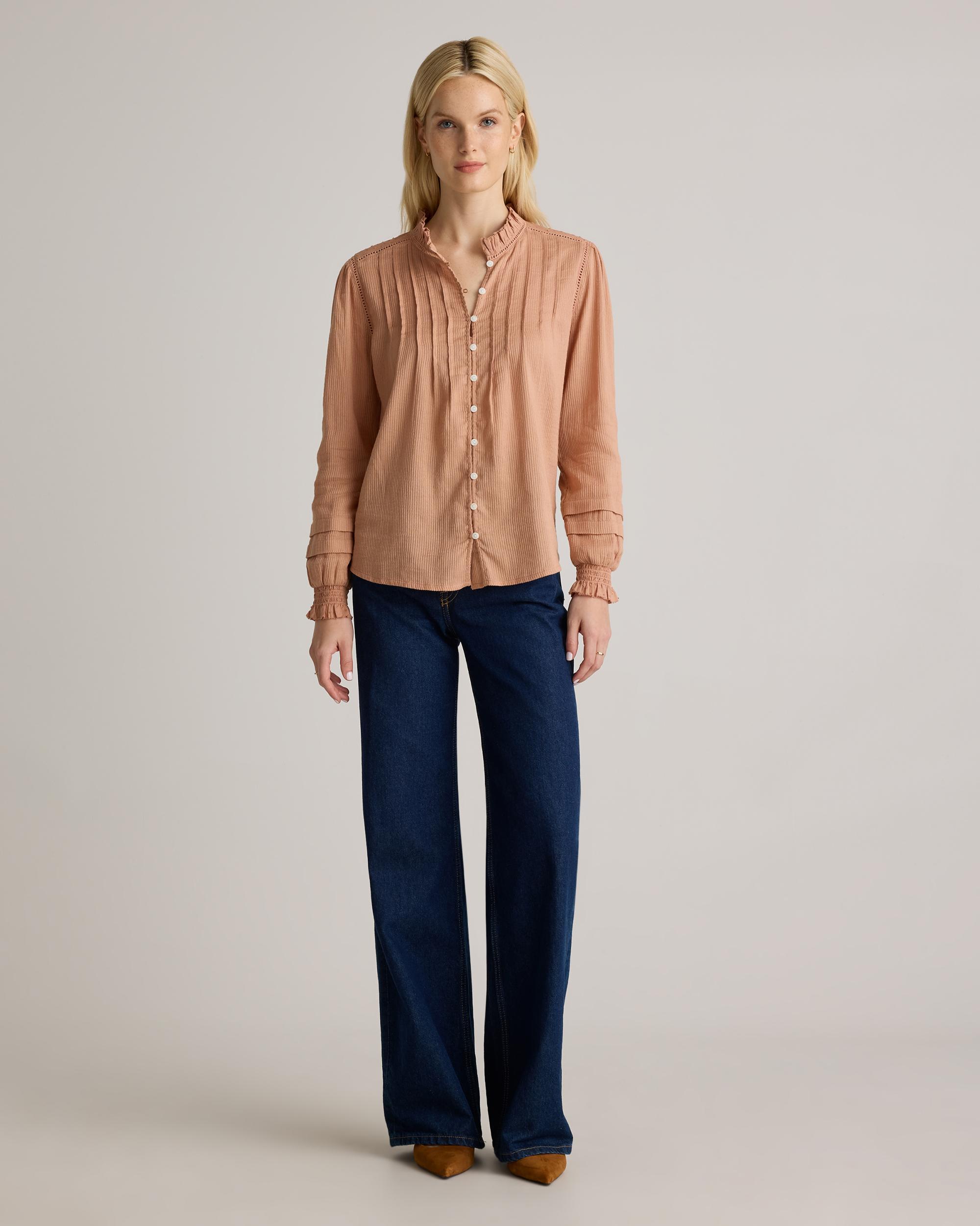 Quince | Women's Organic Textured Cotton Peasant Blouse Organic Cotton Product Image