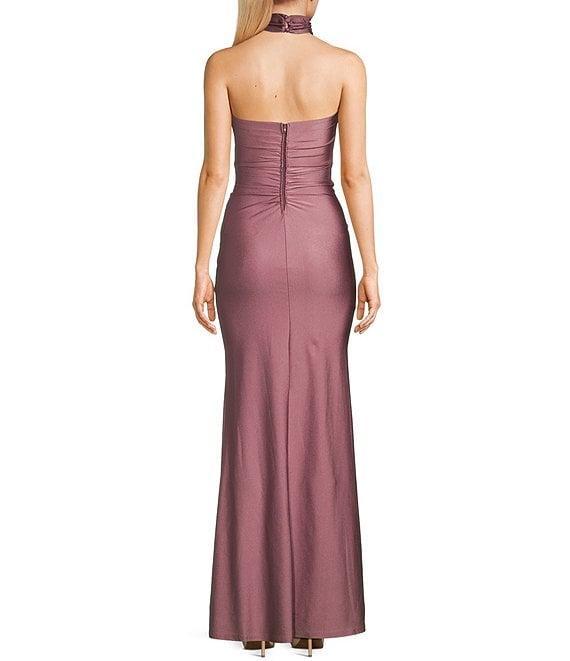 Honey and Rosie Pleated Strapless Side Slit Gown Product Image